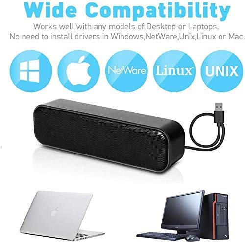 USB Powered Computer Speakers - Wired Mini Sound Bar with Stereo Sound for Windows PC, Laptop, Desktop | Portable USB Speakers for Home Office, Gaming & Retail Checkout Counters