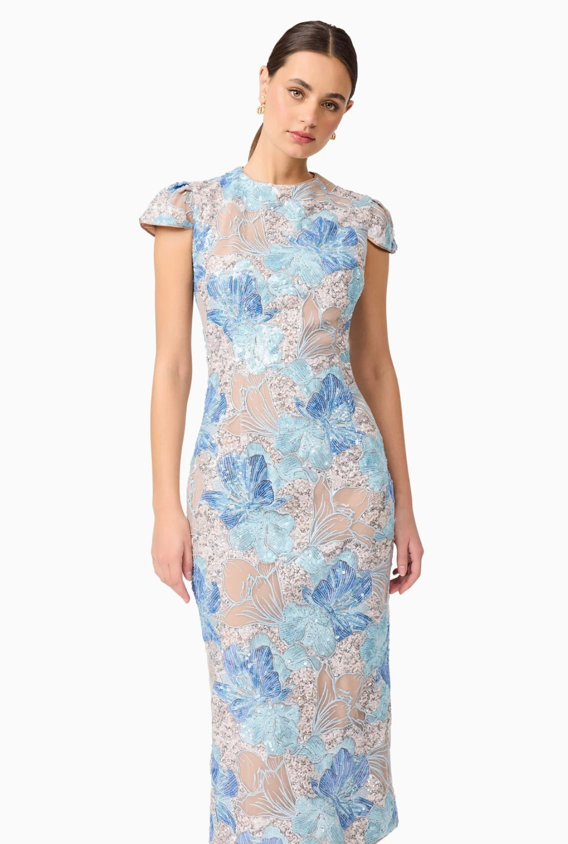 Blue Sequin Midi Dress for Women - Elegant Party & Evening Gown for Prom, Cocktail, Wedding Guest & Special Occasions