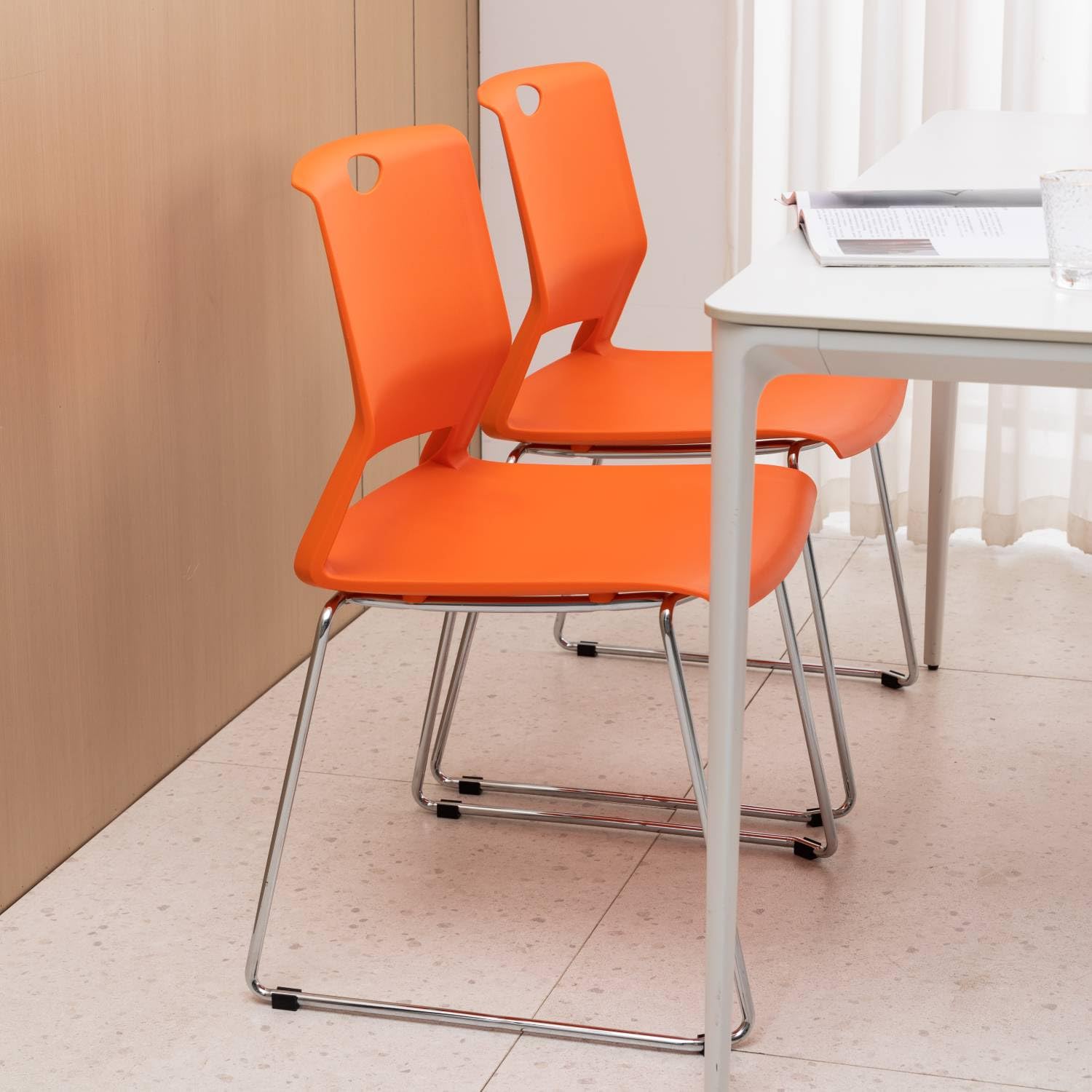 4-Pack Stackable Sled Base Chairs - Heavy Duty Conference & Reception Chairs for Office, Waiting Room, Events - Space-Saving Orange Stacking Chairs (Perfect for Meetings, Church Gatherings & Guest Seating)