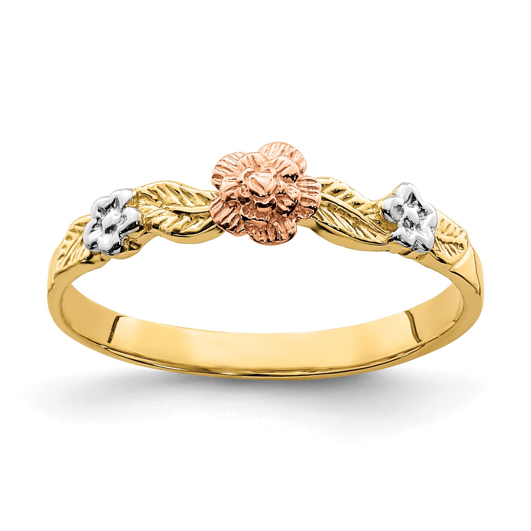 14K Two-Tone Gold and White Rhodium Floral Ring - Size 7.0 | Elegant Flower Design Jewelry for Women, Perfect for Weddings, Anniversaries and Special Occasions