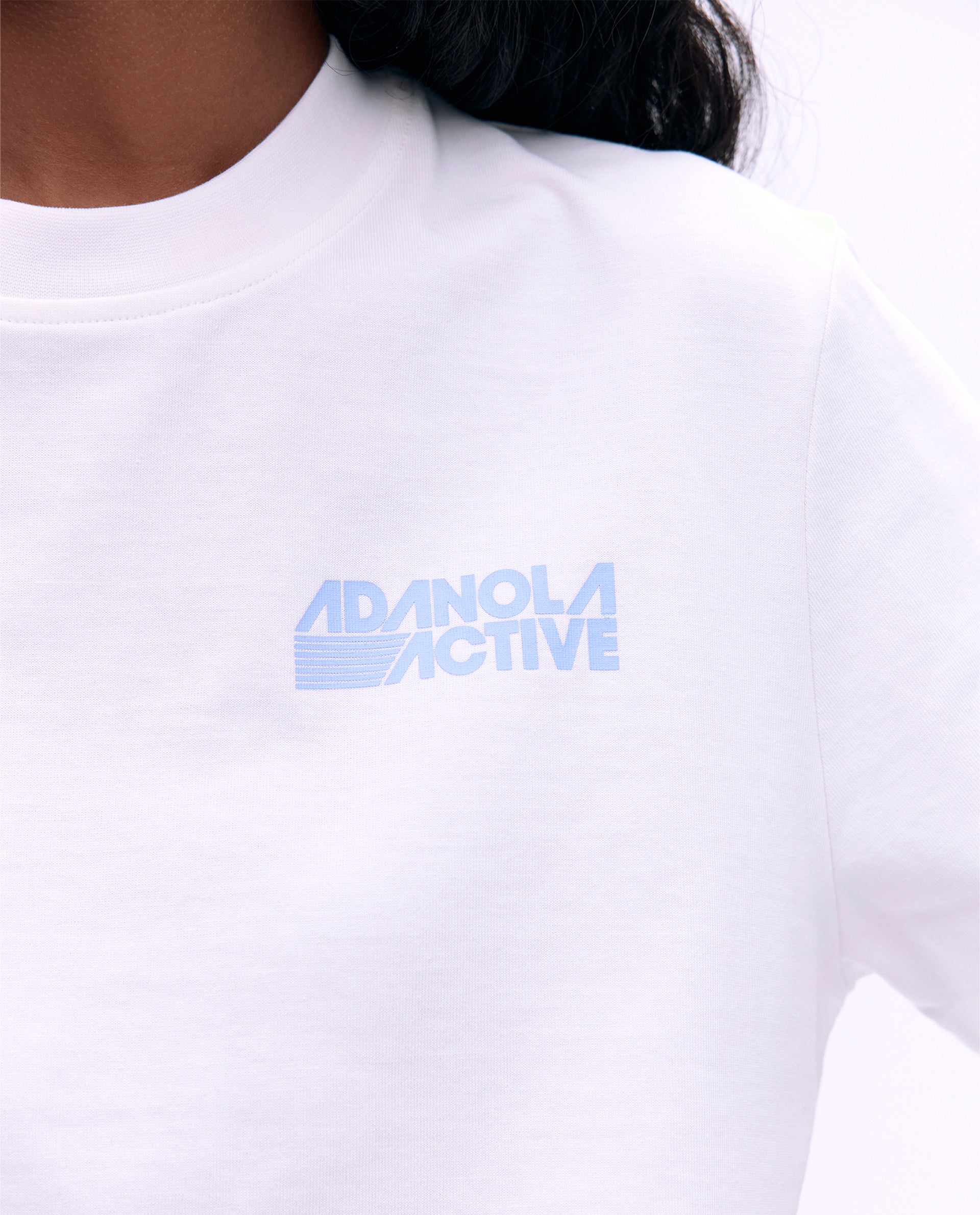 Adanola Oversized Short Sleeve T-Shirt for Women - Soft Cotton Activewear Top in White & Powder Blue | Gym, Yoga, Running & Casual Wear