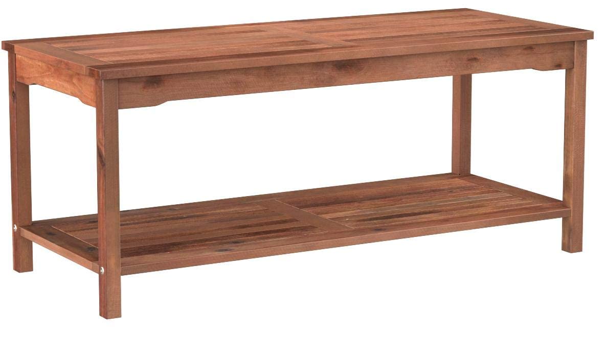 Walker Edison Anguilla Modern Acacia Wood 2-Tier Slatted Outdoor Coffee Table - 47 Inch Dark Brown Patio Furniture for Poolside, Deck, Garden & Backyard Relaxation