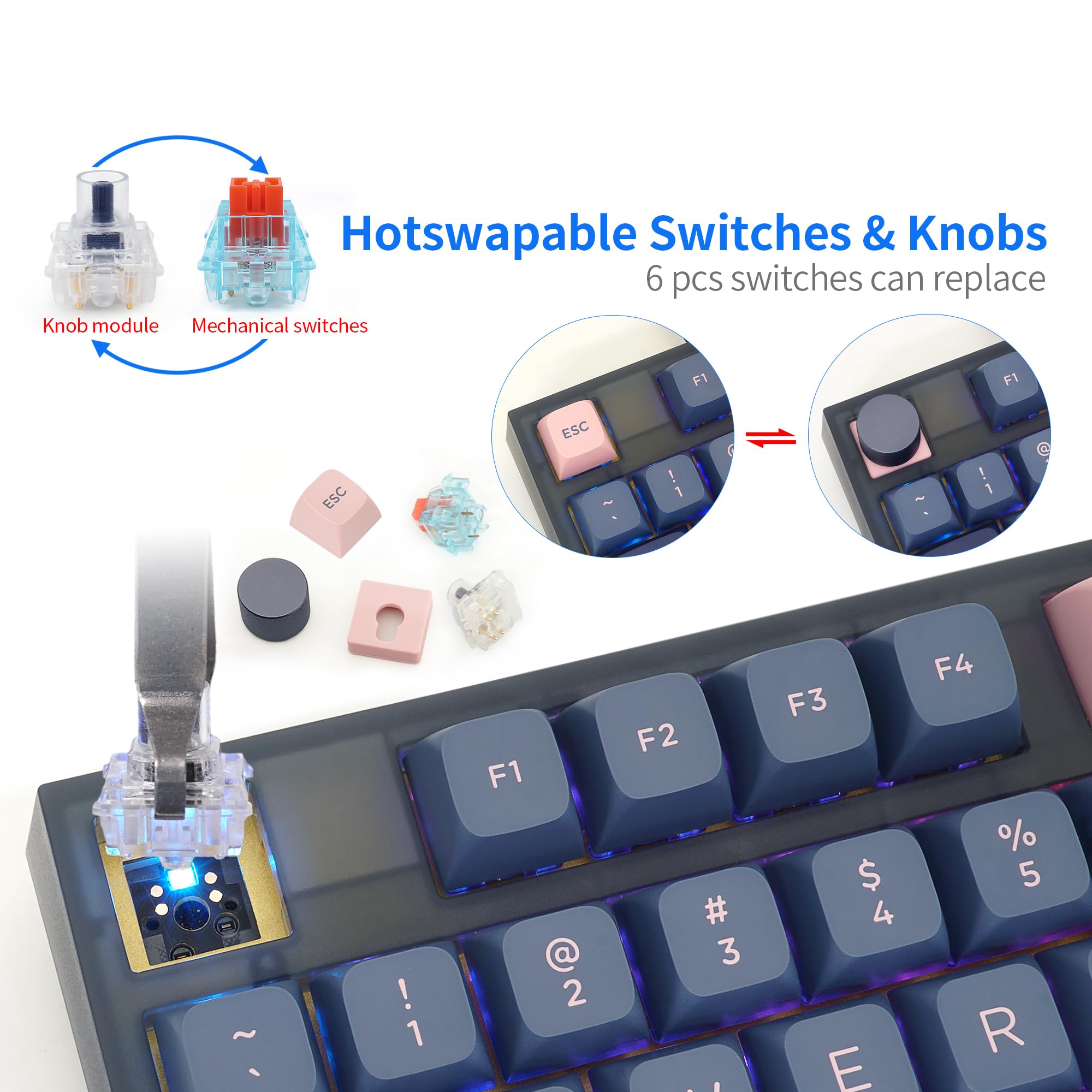 GK75 RGB Gaming Keyboard - Hot Swappable Gateron Yellow Switches, PBT Keycaps for Win/Mac - Perfect for Esports & Typing