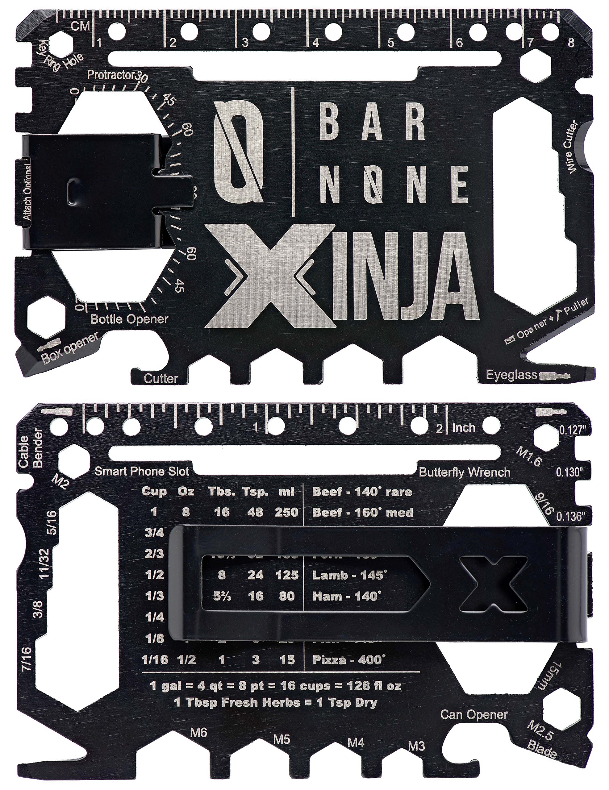 50-in-1 Credit Card Multitool Wallet - Slim EDC Money Clip with Knife & Tools | Compact Survival Gear for Everyday Carry, Travel & Outdoor Adventures | Black Minimalist Design (BAR NONE Xinja)