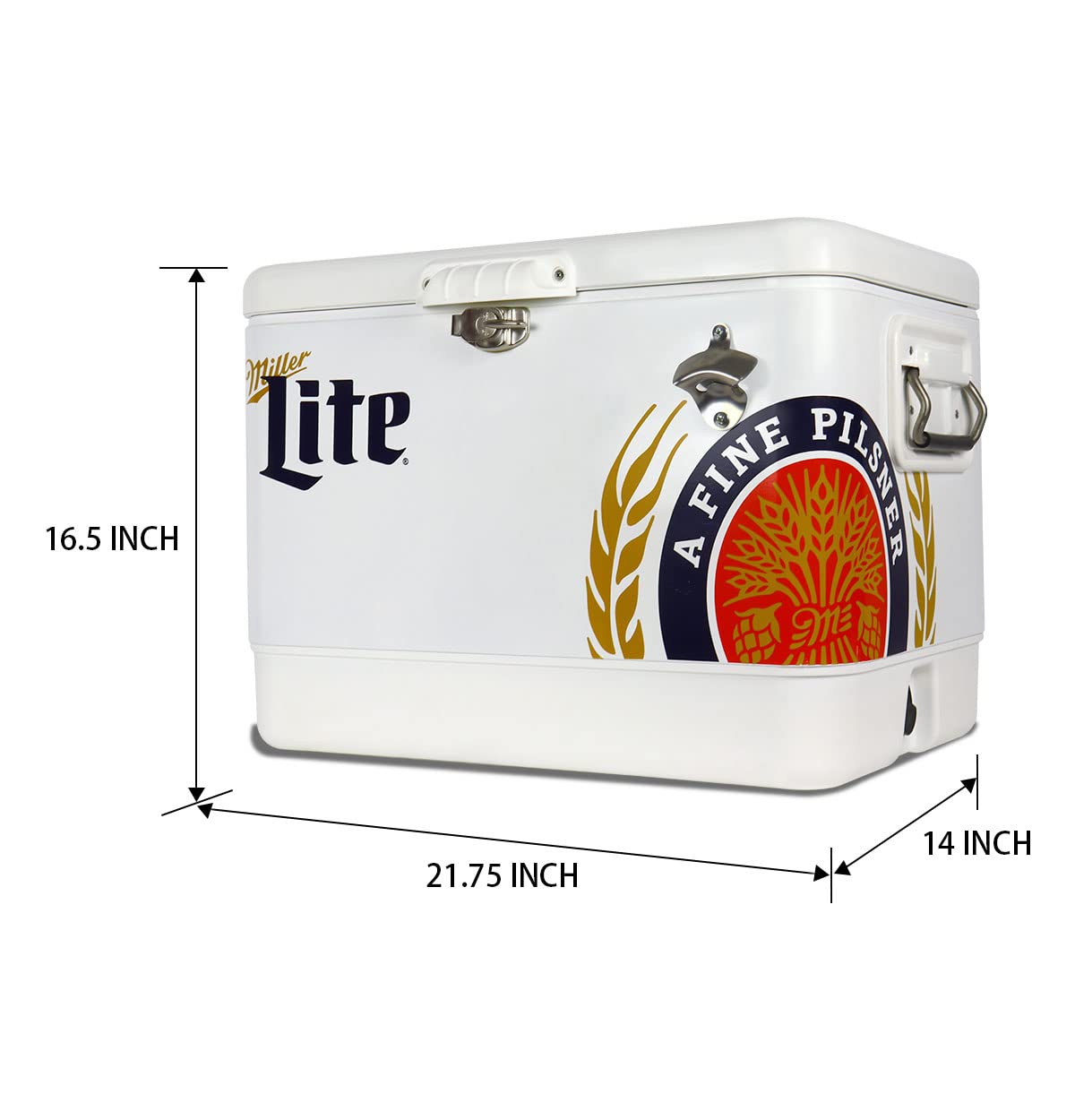 Miller Lite 51L/54QT Ice Chest Beverage Cooler with Bottle Opener - Portable Cooler for Camping, Beach, RV, BBQs, Tailgating, Fishing & Outdoor Parties - Keep Drinks Cold Anywhere