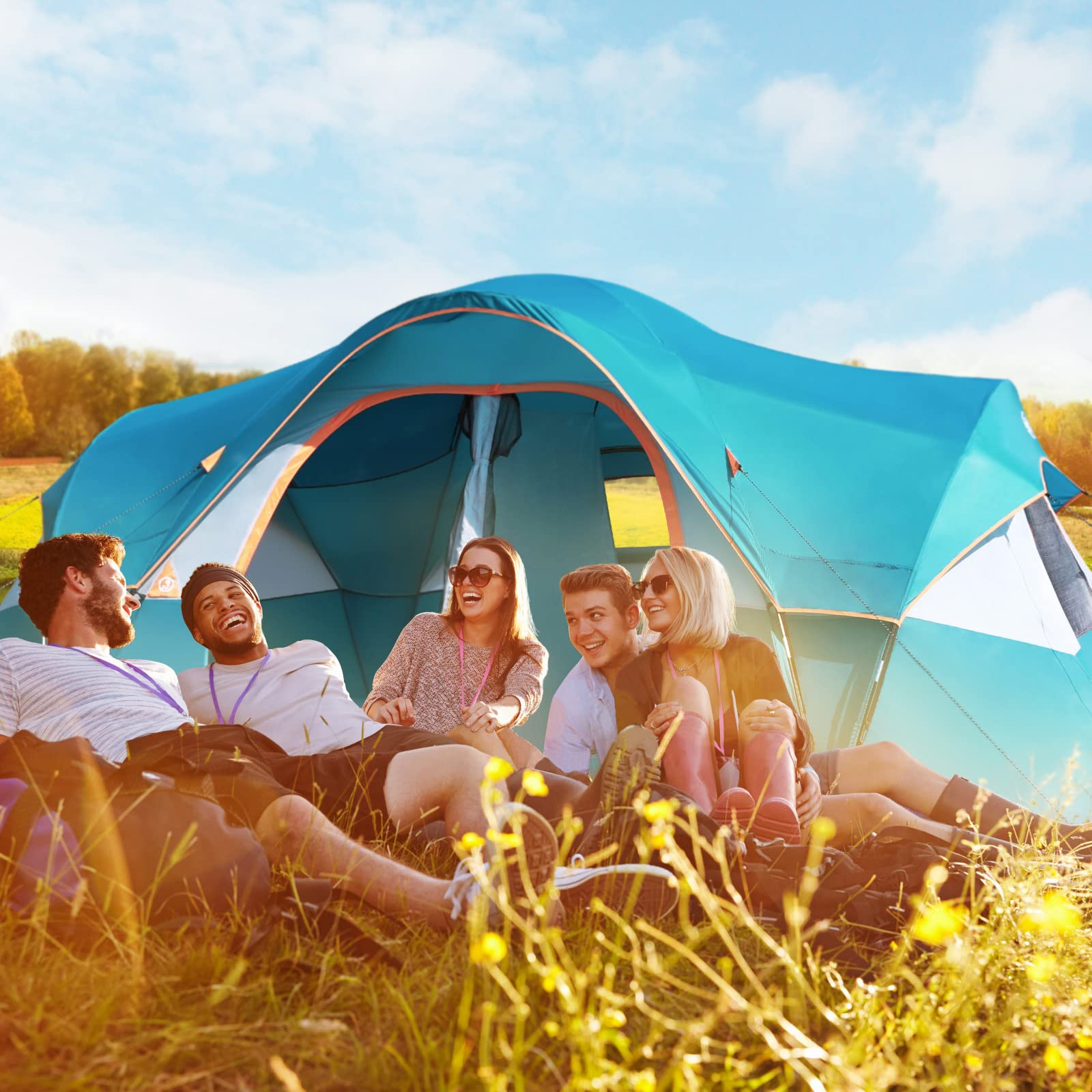 UNP 10-Person Family Camping Tent - Large Easy Setup 2-Room Shelter with 5 Mesh Windows, Waterproof & Weather Resistant (18'x9'x78