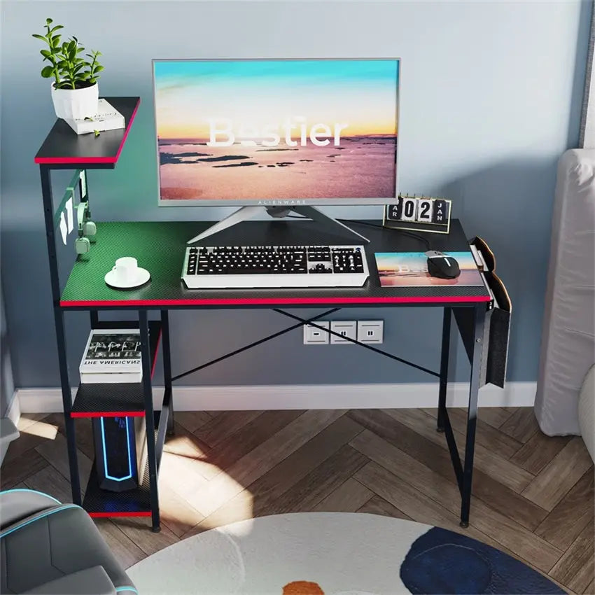 Bestier 44 Inch Gaming Desk with LED Lights - Ergonomic PC Computer Desk for Small Spaces, Perfect for Gaming, Streaming & Home Office Setup