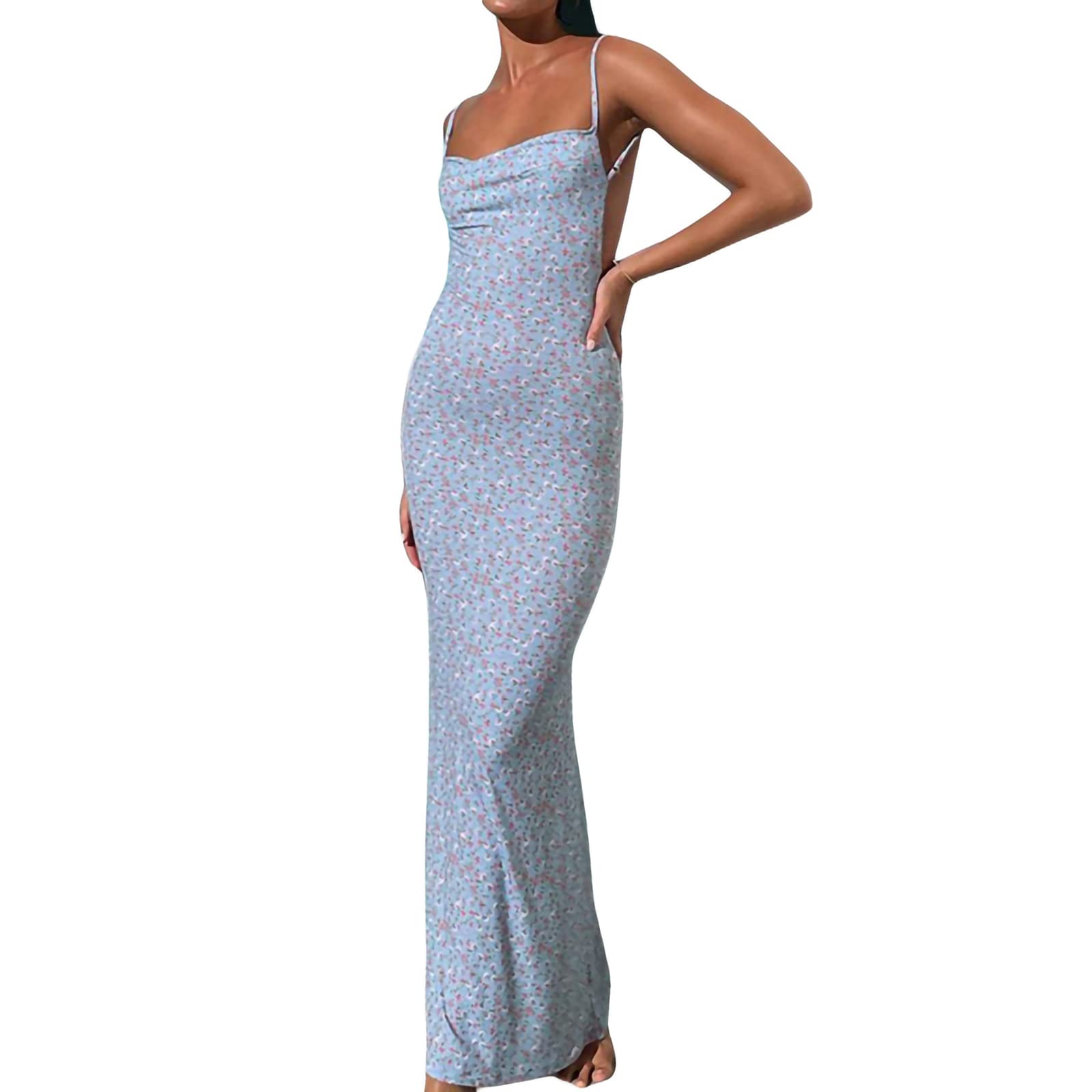 Elegant Spaghetti Strap Bodycon Dress for Women - Sexy Long Formal Dress with High Slit - Perfect for Evening Parties, Date Nights & Special Occasions