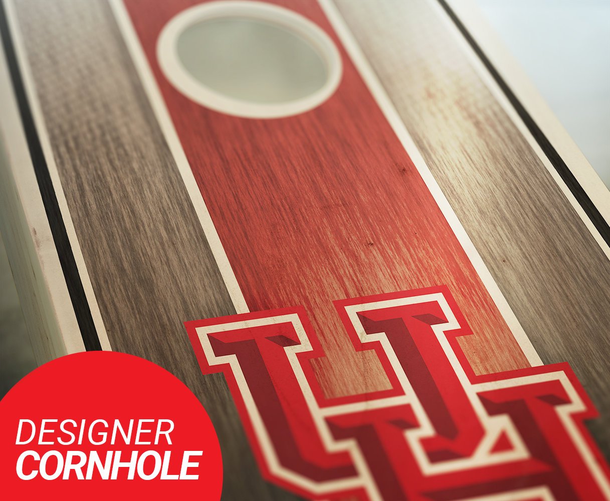 Houston Cougars Stained Striped Custom Cornhole Boards - Regulation Size Bean Bag Toss Game Set with 8 ACA Approved Bags - Perfect for Tailgating, Backyard Parties & Outdoor Games