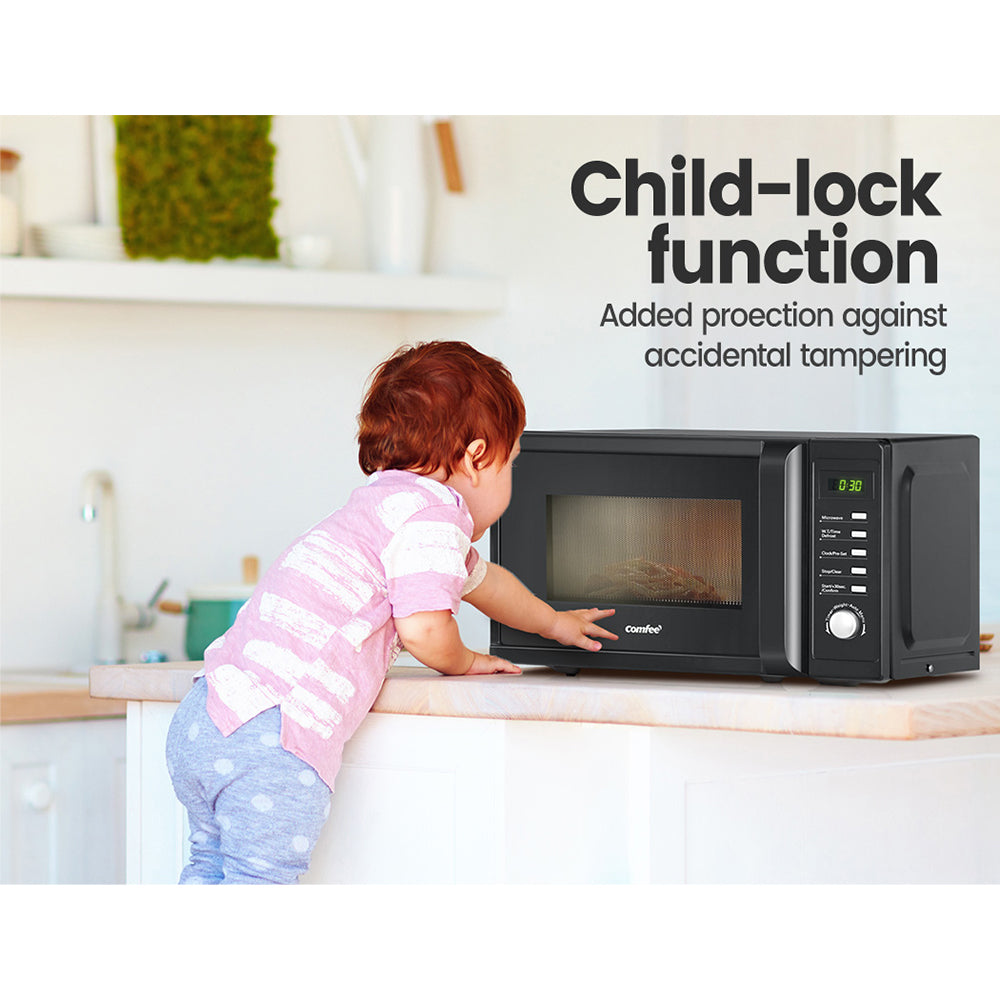 Comfee 20L 700W Black Microwave Oven for Kitchen - Compact Countertop Microwave with 10 Power Levels, Child Lock & Auto Menu - Perfect for Small Spaces, Dorms, Offices & Home Cooking