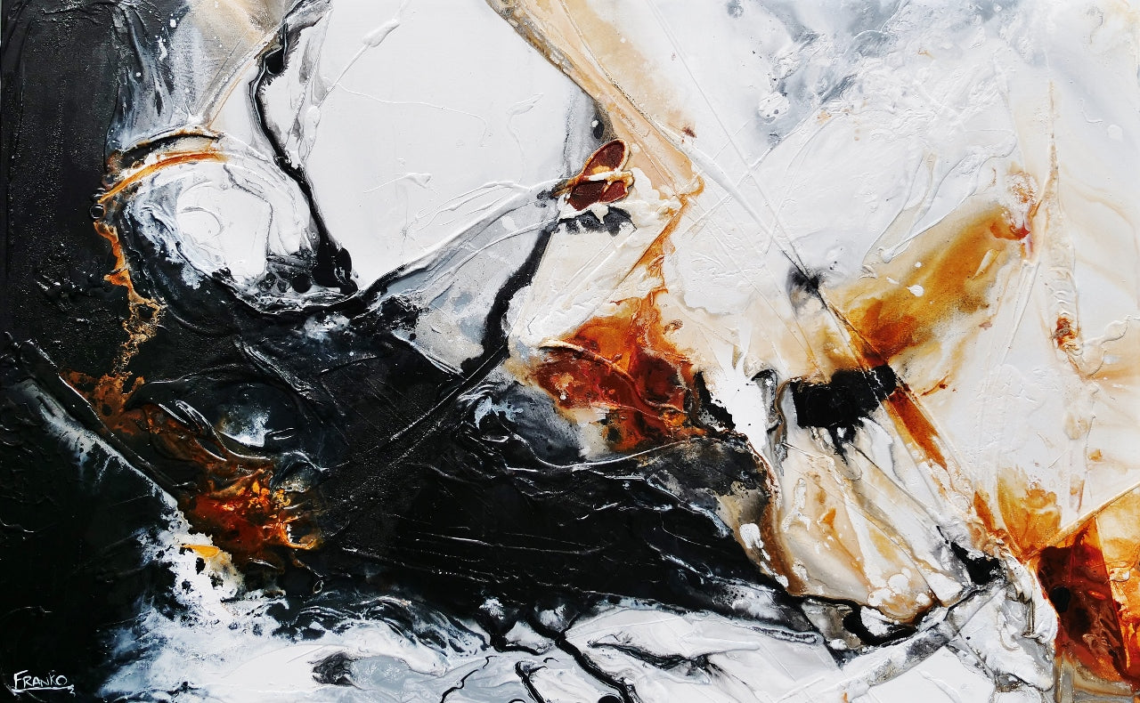 160cm x 100cm Black & White Textured Abstract Painting - Graphite Oxide Artwork for Modern Living Room & Office Wall Decor