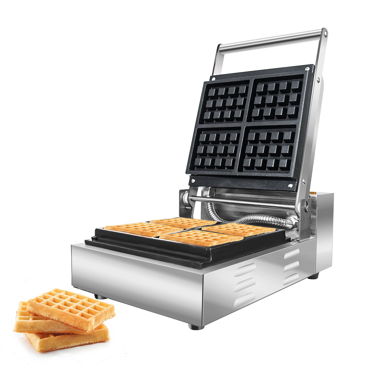 Li Zhen Commercial Waffle Maker - Electric Nonstick Round Waffle Machine with 4 Slices, Mini Waffle Iron for Classic Waffles & Square Pancakes - Perfect for Kids Breakfast, Family Brunch & Cafe Use