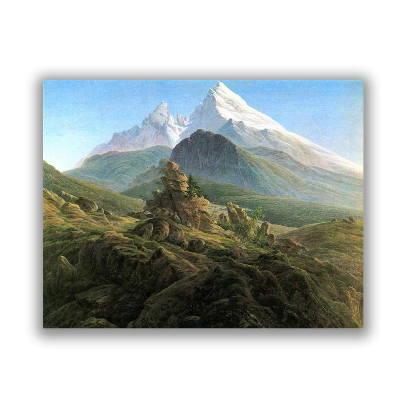 Framed Caspar David Friedrich 'The Watzmann' Canvas Print - Premium Wall Art Poster (60x78cm) - Home & Office Decor - Perfect for Living Room, Bedroom, or Gallery Display