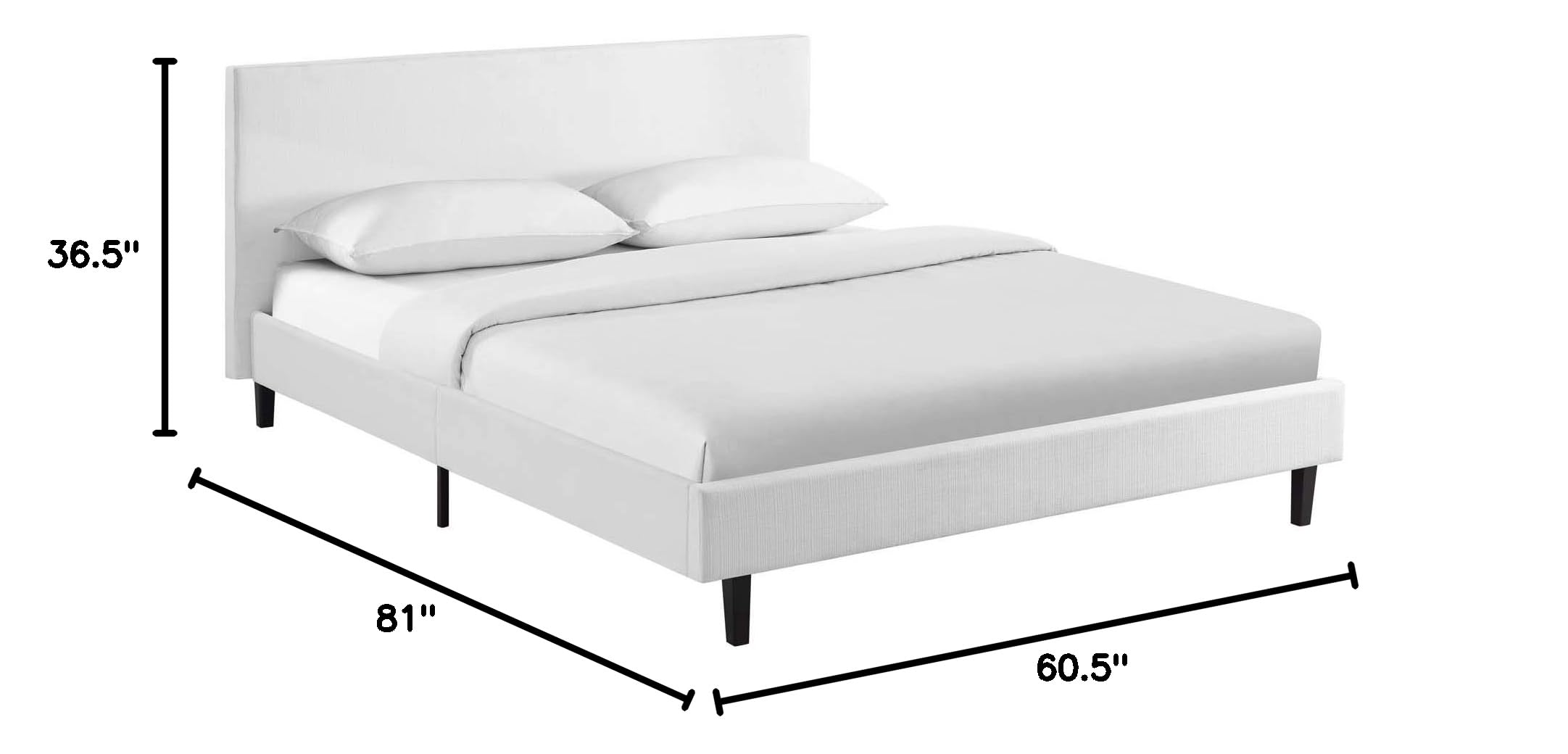 Modern Contemporary Urban Design Full Size Platform Bed Frame with Fabric Upholstery in White - Perfect for Small Bedrooms, Apartments & Modern Home Decor