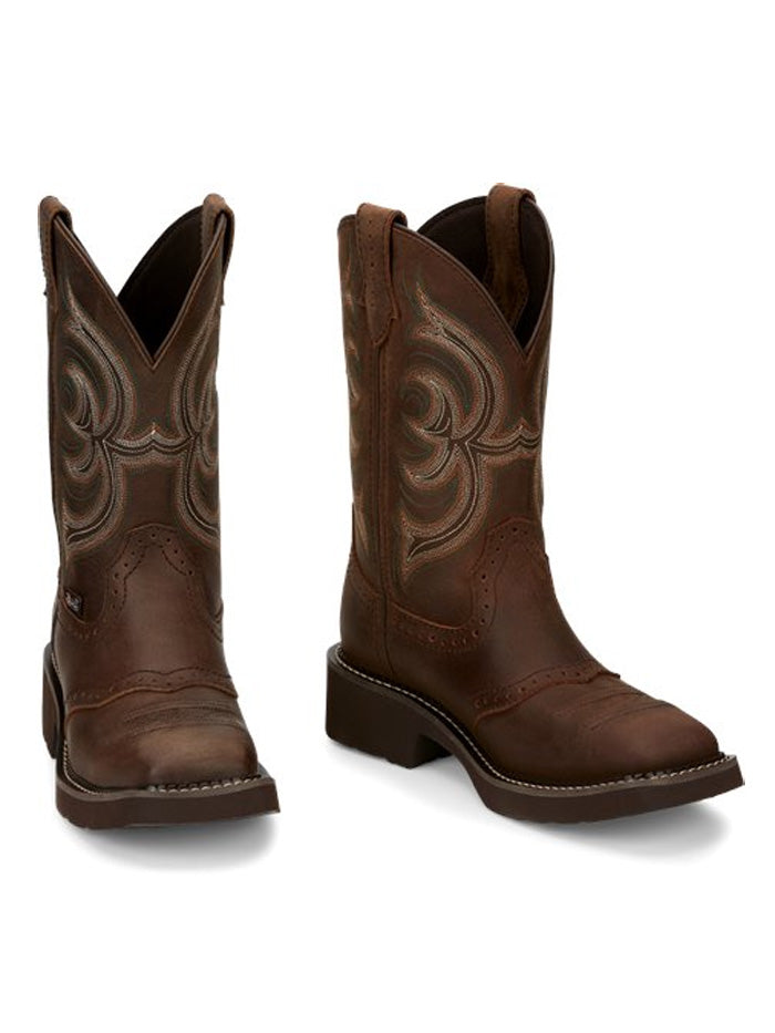 Justin GY9984 Women's Western Cowhide Ankle Boots - Brown Leather Cowboy Boots for Country Riding, Dancing & Casual Wear