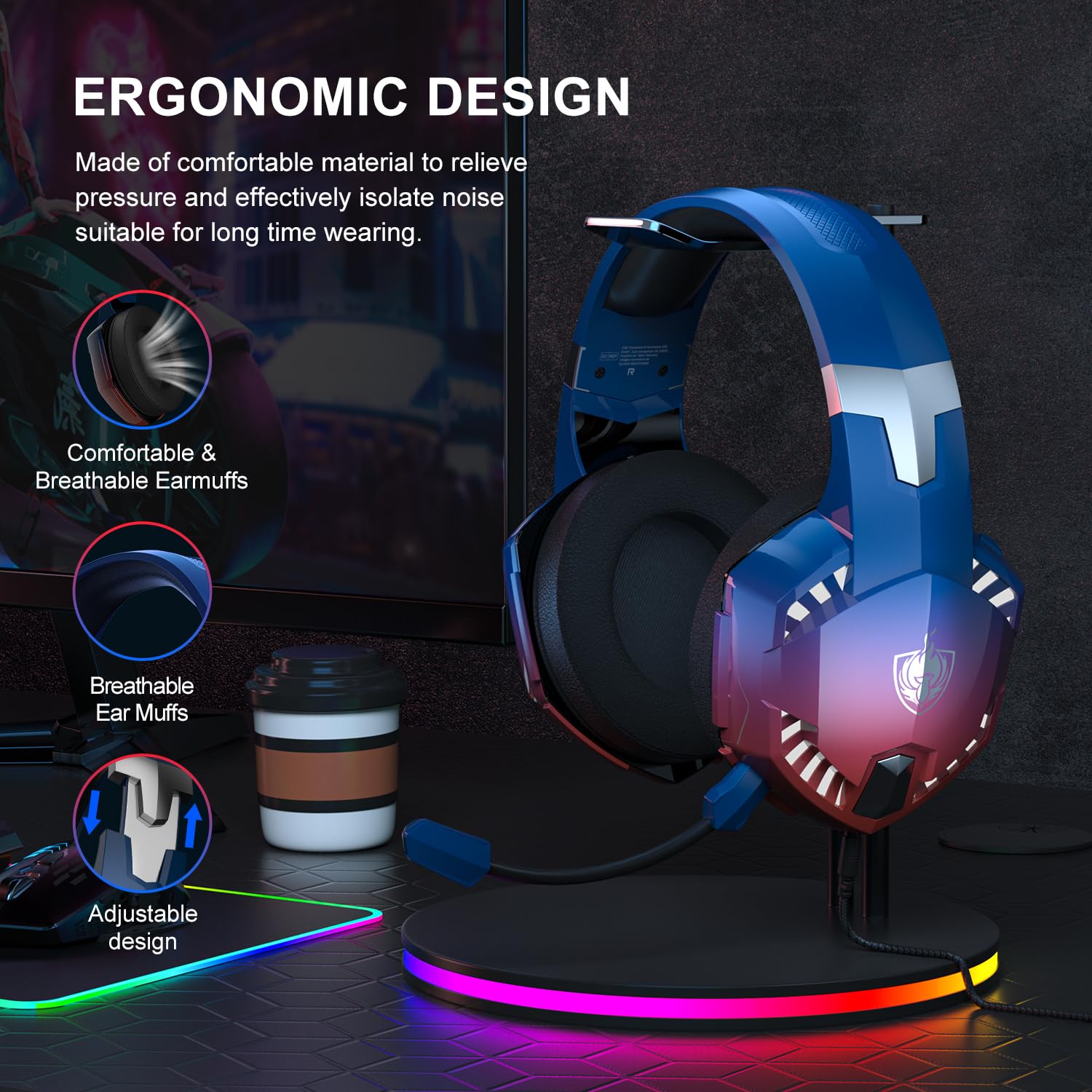 YOTMS Wireless Gaming Headset for PS5, PS4, PC - 7.1 Surround Sound with Mic - for Gaming & Streaming