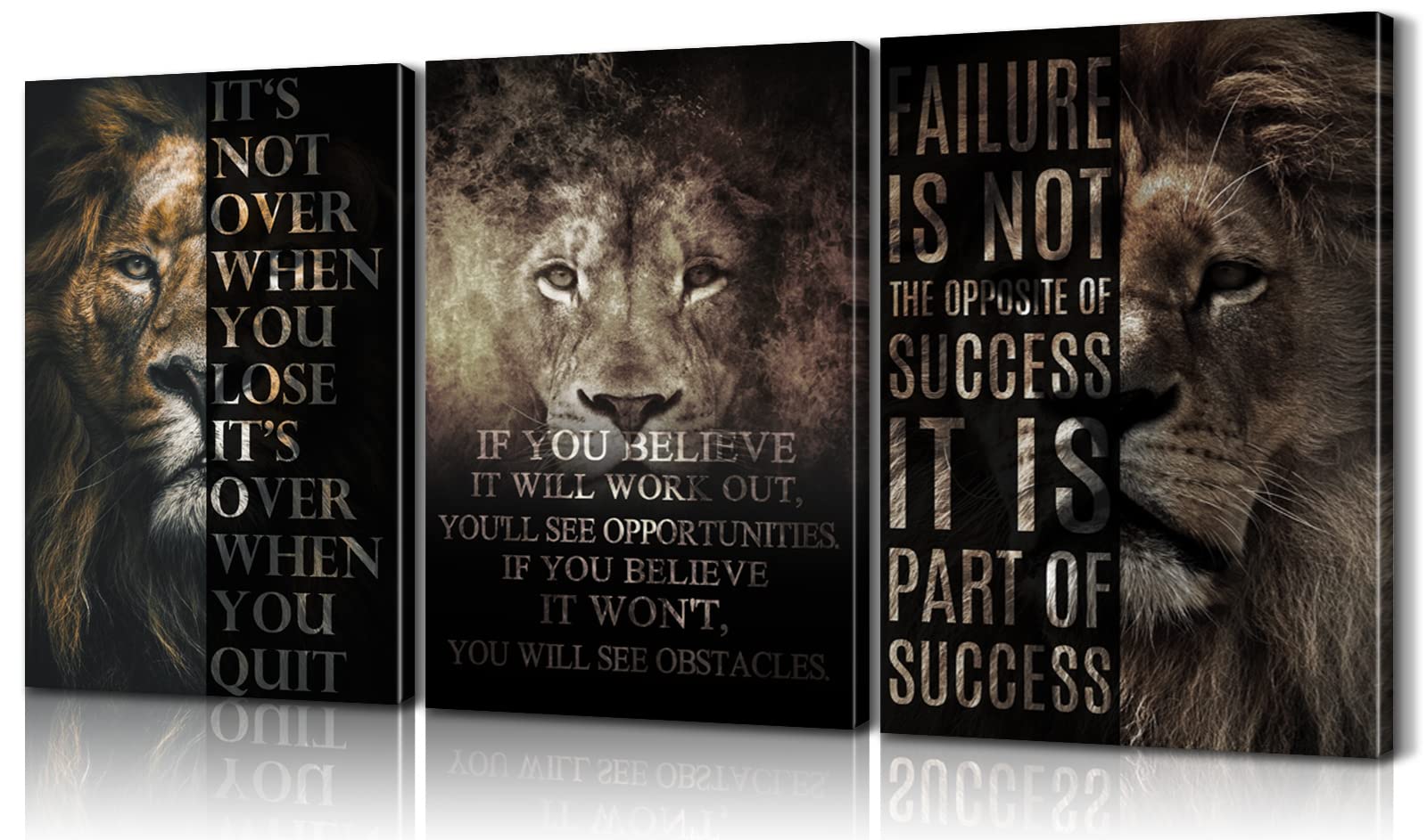 3 Piece Lion Motivational Wall Art - Framed Inspirational Quotes & Positive Affirmation Posters for Office, Classroom & Living Room Decor (20''W x 28''H, Set of 3) - Perfect for Home, Work & Study Spaces