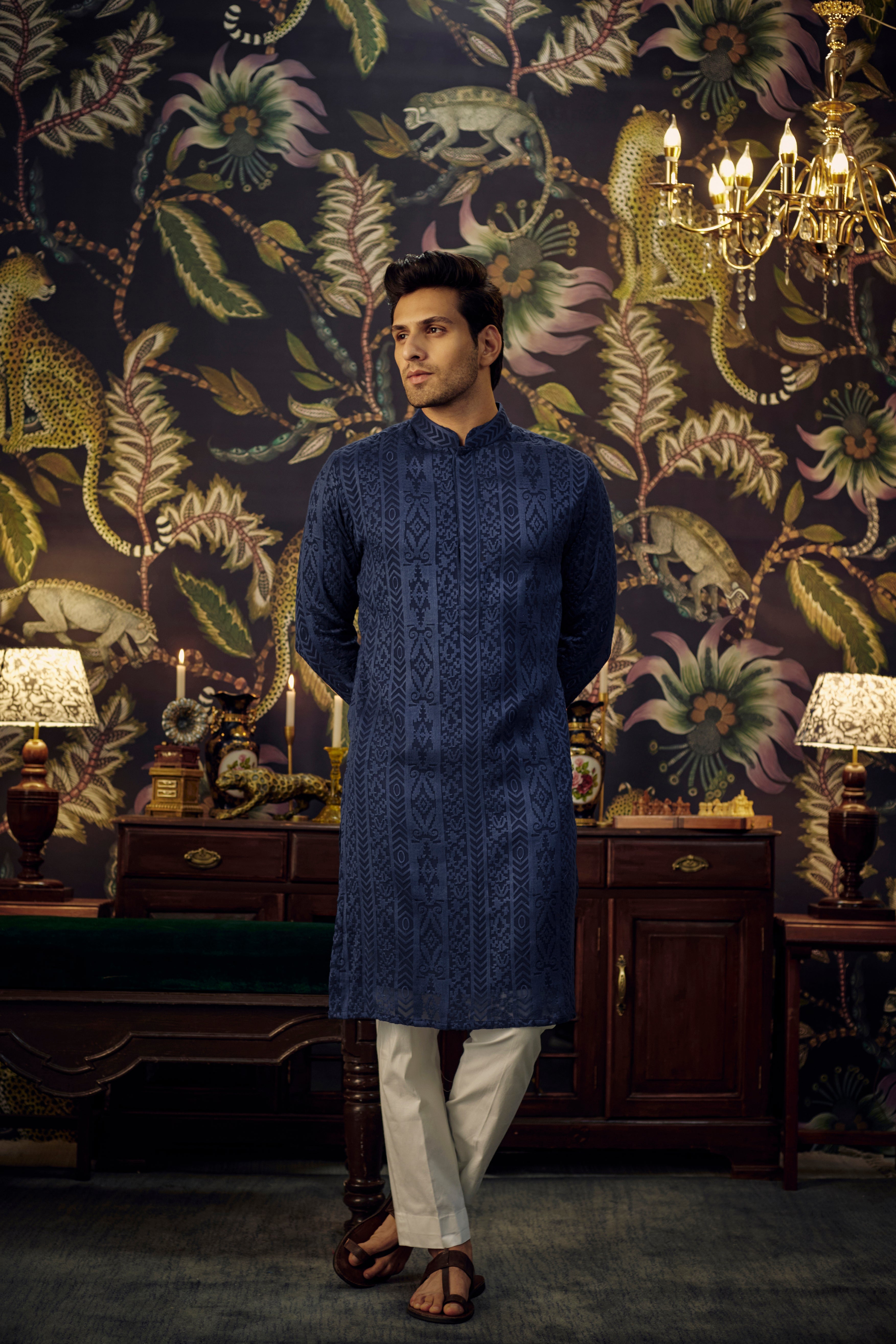 Elegant Navy Blue Chikankari Kurta for Women - Handcrafted Indian Embroidered Tunic - Perfect for Festivals, Weddings & Casual Wear
