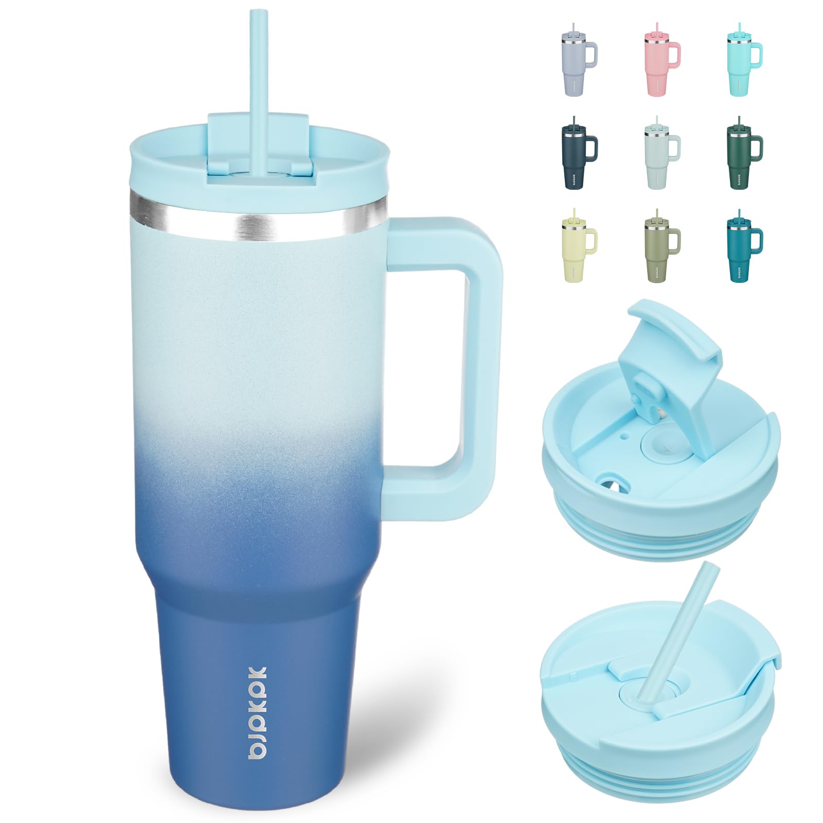 40oz Stainless Steel Insulated Tumbler with Handle, Lid & Straw - Leakproof Vacuum Insulated Water Bottle for Hot/Cold Drinks - Perfect for Coffee, Iced Tea, Gym, Hiking & Outdoor Activities (Sky Blue)