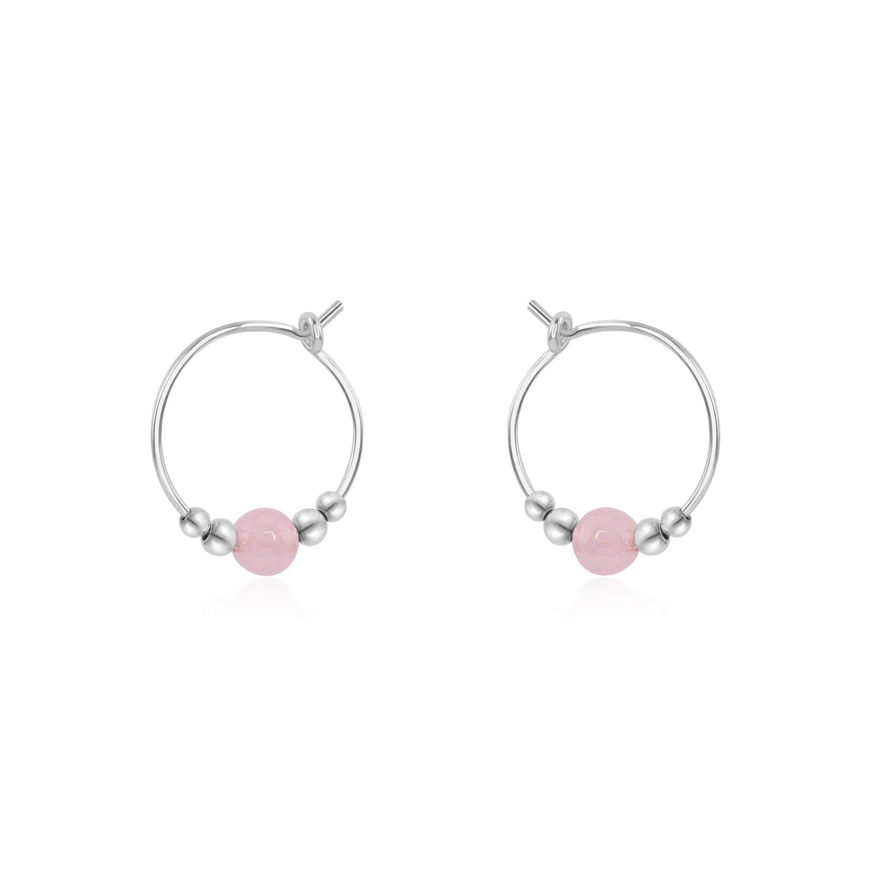 Rose Quartz Hoop Earrings for Women - Dainty Tiny Beaded Boho Jewelry - Perfect for Everyday Wear, Gifts & Spiritual Healing