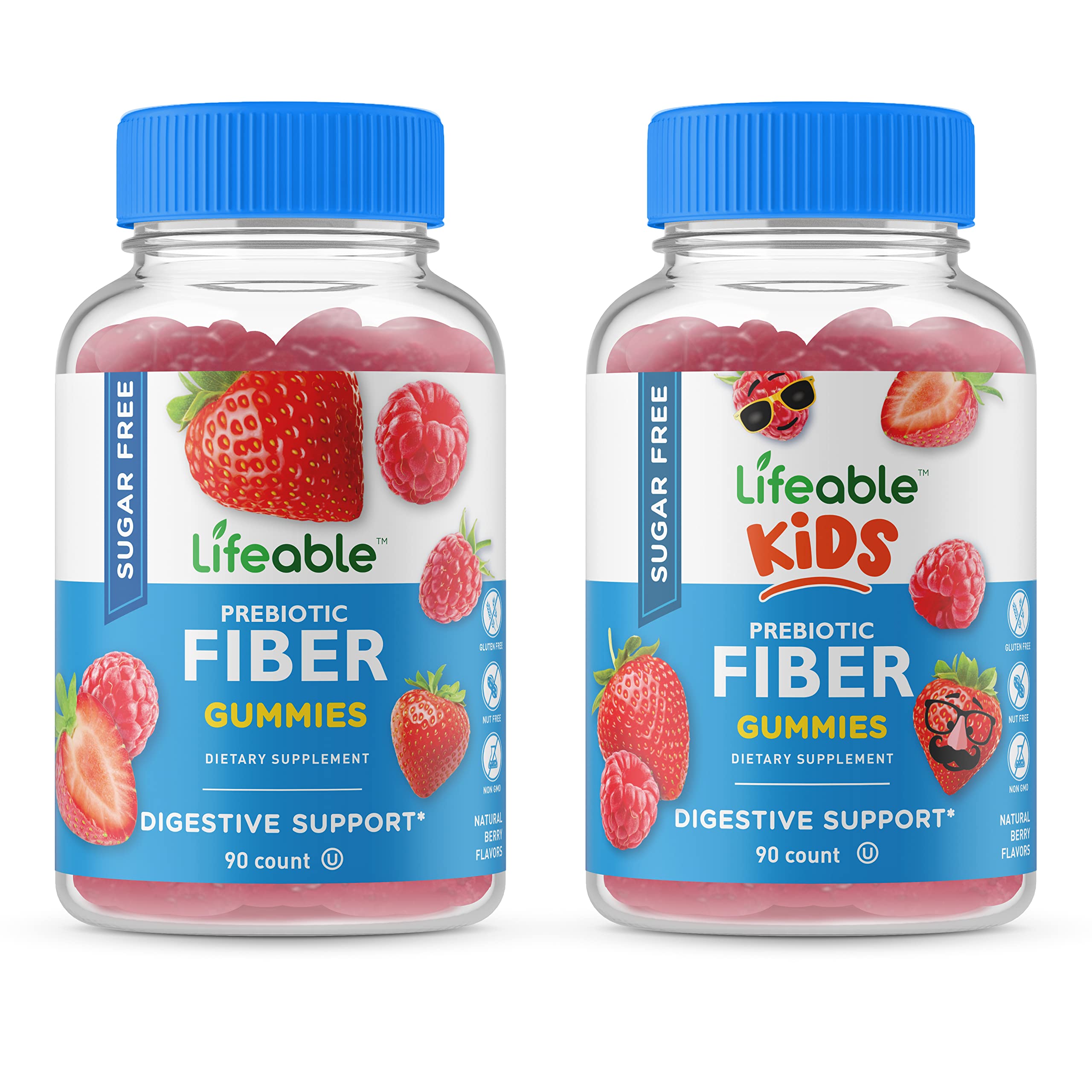 Sugar Free Prebiotic Fiber Gummies for Kids - Natural Flavor Vitamin Supplement - Gluten Free, Vegetarian & Non-GMO Chewable Vitamins - Supports Digestion & Immune Health - Perfect for School Lunches & Travel Snacks