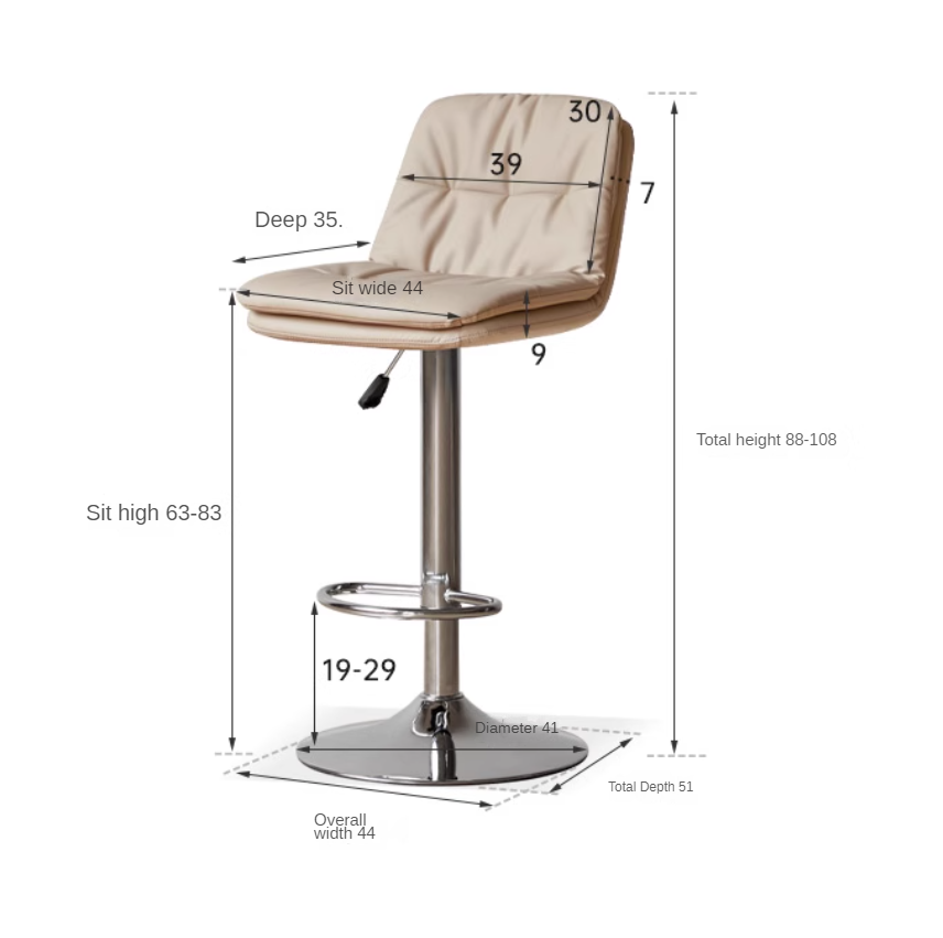 Premium Organic Leather Modern Bar Stool - Adjustable Height, Comfortable & Durable Counter Stool for Kitchen Island, Home Bar & Dining Room - Rustic & Industrial Style Home Decor