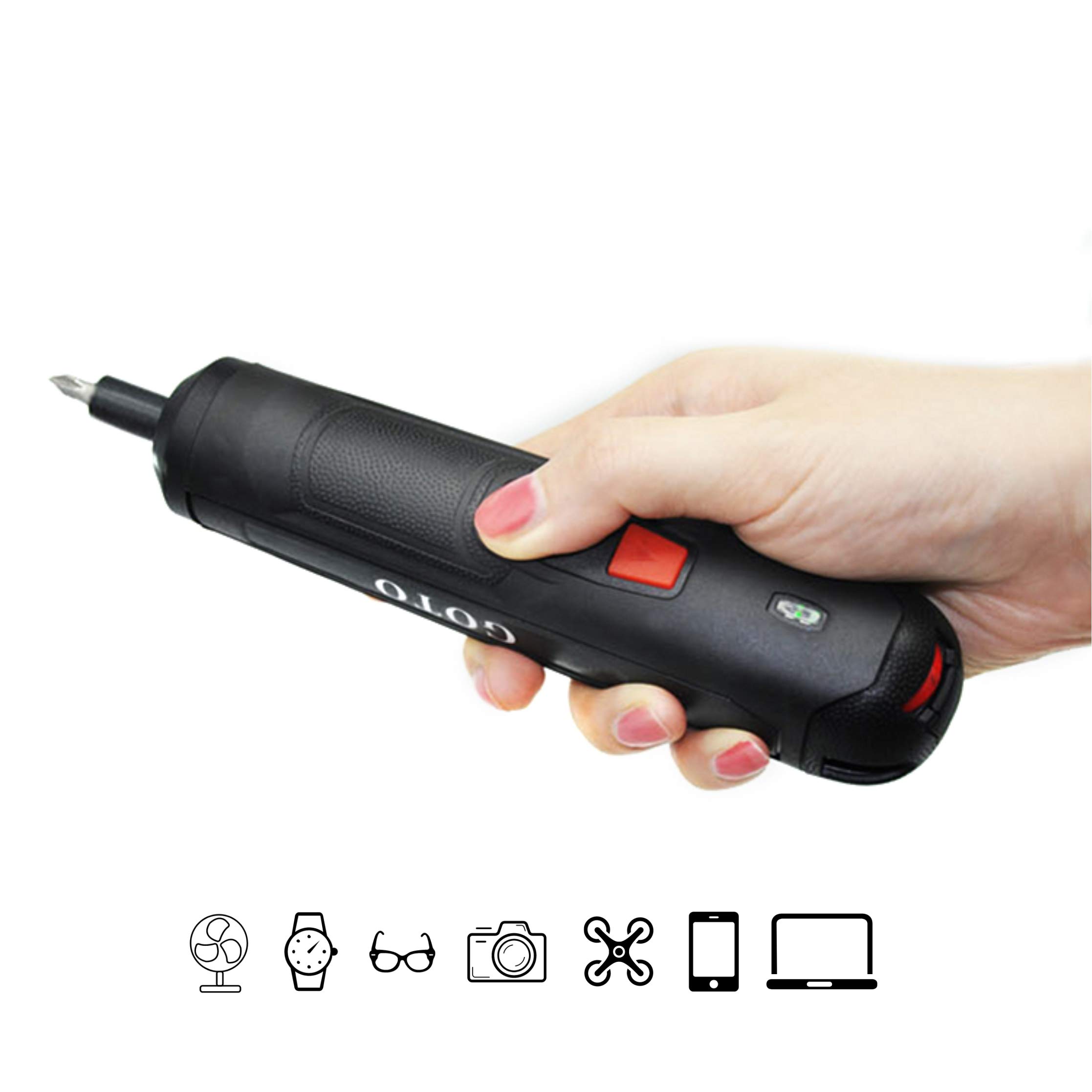 **GOTO Cordless Electric Screwdriver Set - USB Rechargeable, 6 Torque Settings, 10 Bits, Forward/Reverse Switch - Perfect for DIY Projects, Home Repairs & Quick Driving Tasks**