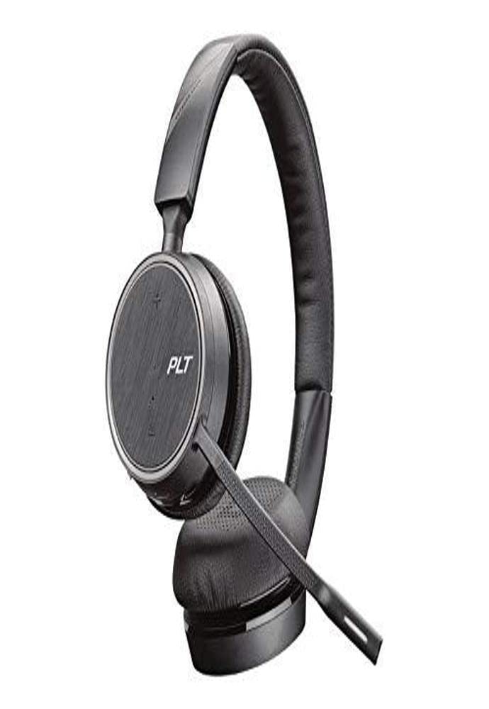 Plantronics Voyager 4220 Office Bluetooth Headset - Dual-Ear Stereo Headphones with Noise Cancelling - USB-A Two-Way Base for PC, Mac & Desk Phone - Certified for Microsoft Teams, Zoom & VoIP - Perfect for Remote Work, Call Centers & Office Communications