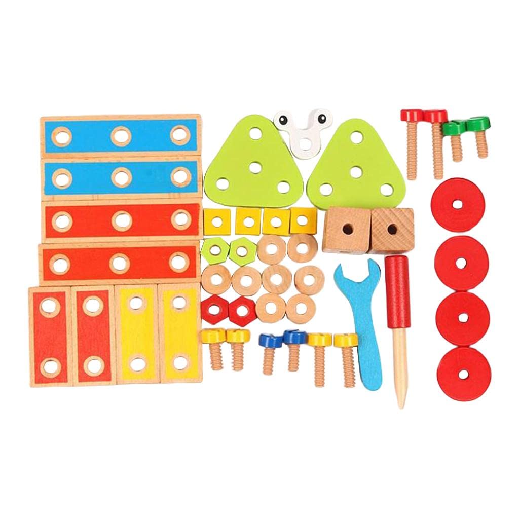 Fancyes 45/68/138PCS Wooden Nuts and Bolts Educational Construction Puzzle Toys for Kids Ages 3-10 - STEM Learning Building Set for Toddlers & Preschoolers (Style B 45pcs) - Perfect for Classroom, Homeschool & Early Childhood Development Activities