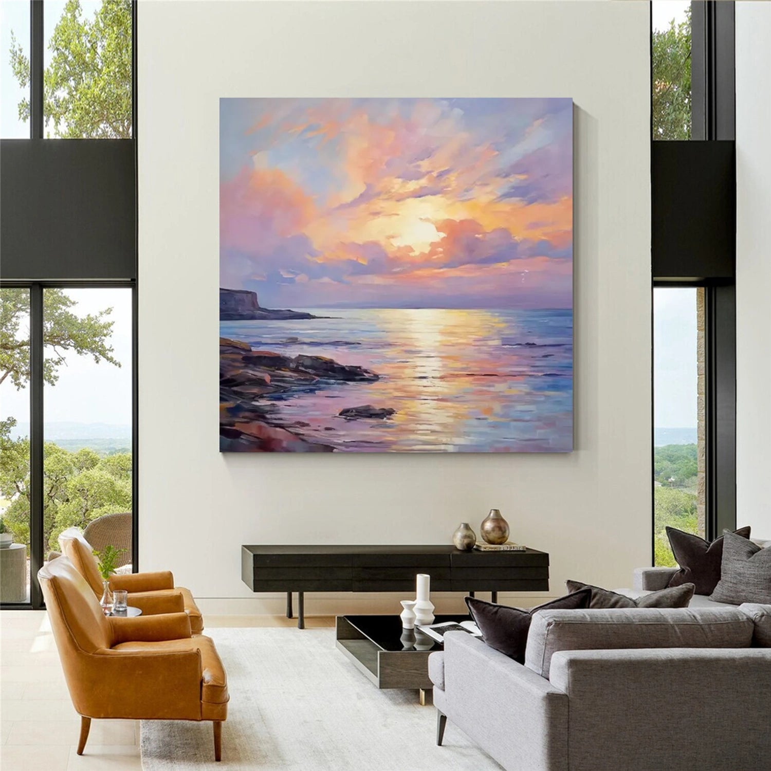 Ocean And Sky Abstract Canvas Art Print - Modern Wall Decor for Living Room, Bedroom, Office | Large Framed Painting | Home & Office Decor Gift Idea