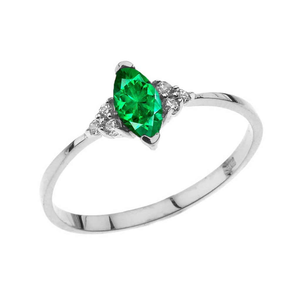 10K White Gold Marquise May Birthstone & White Topaz Ring for Women - Elegant Promise, Engagement, or Anniversary Gift for Her - Perfect for Proposals, Weddings, and Special Occasions