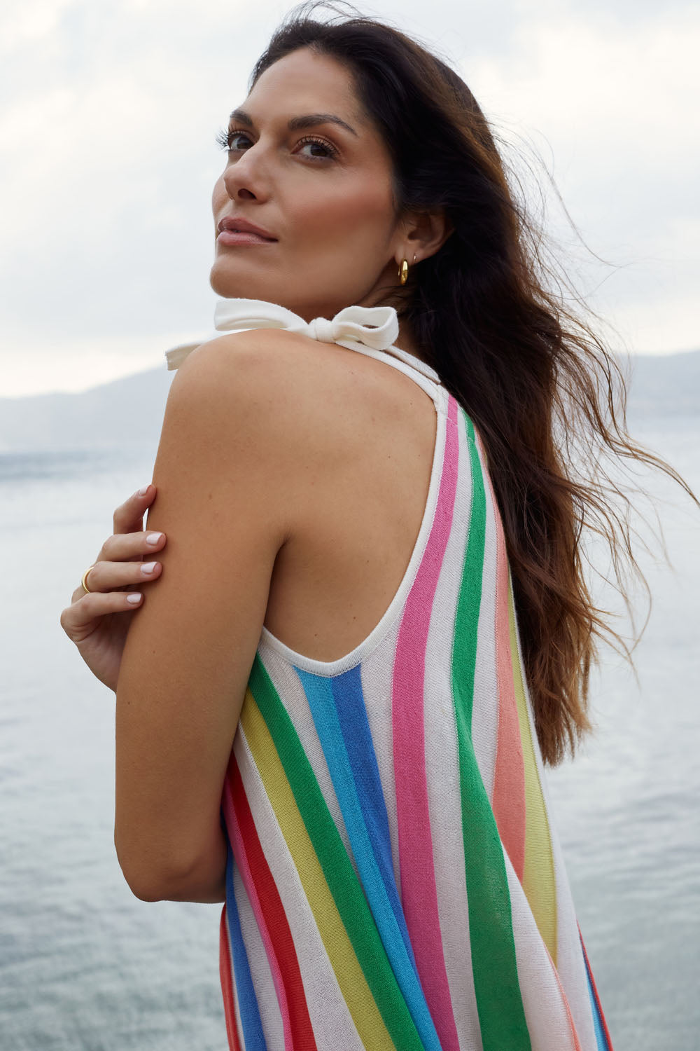 Rainbow Cotton Swing Dress for Women - Flowy Summer Dress with Short Sleeves - Perfect for Beach, Vacation, and Casual Outings