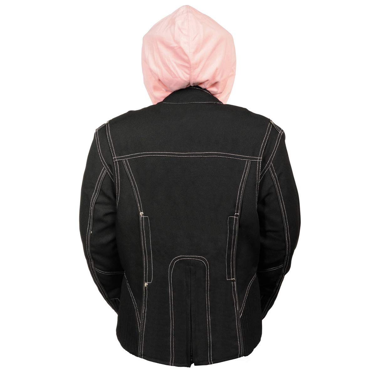 Milwaukee Leather NexGen SH1966 Women's Black & Pink 3/4 Motorcycle Jacket with Reflective Tribal Design & Detachable Hood - Perfect for Riding, Commuting & Outdoor Adventures