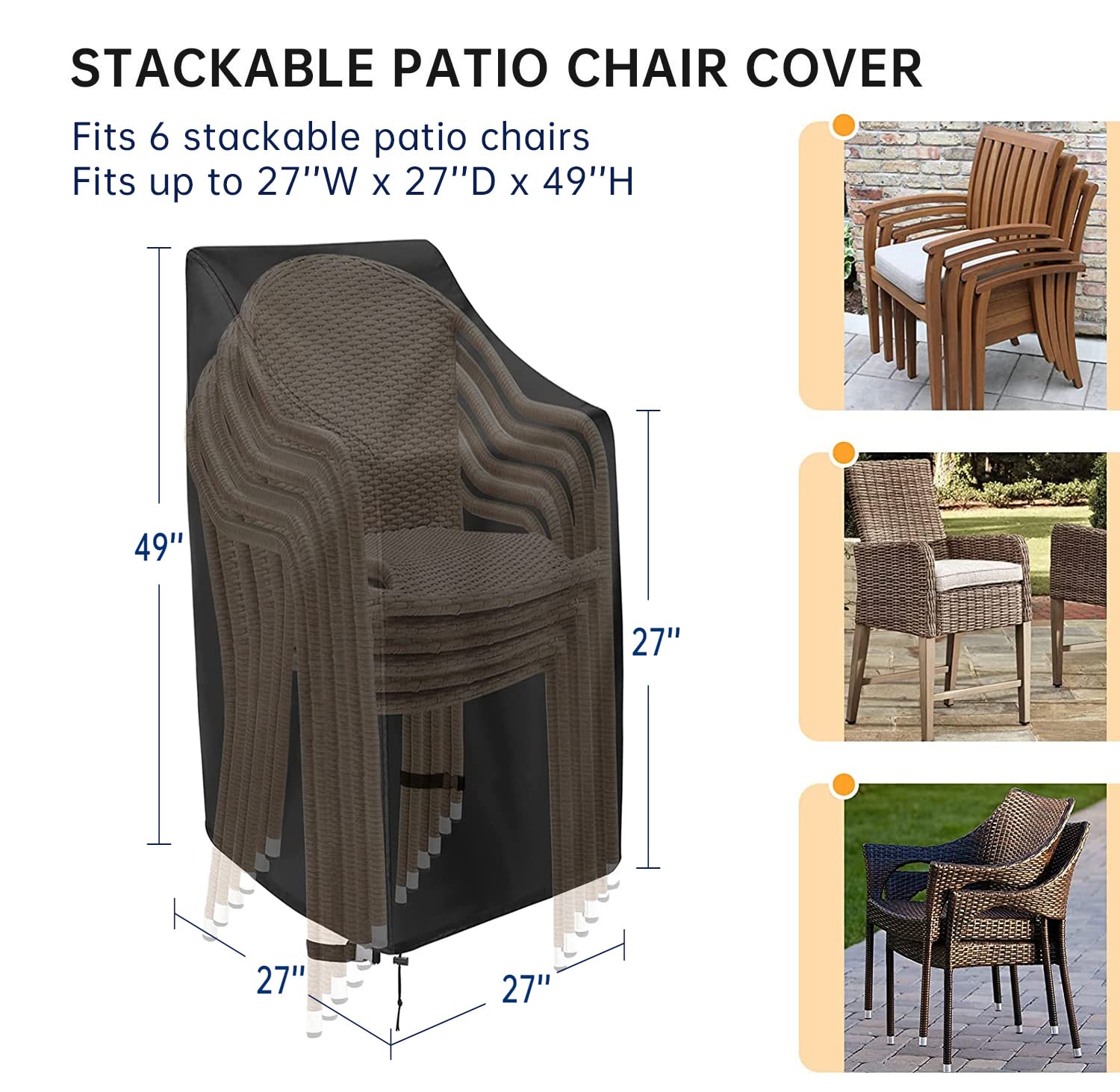 **Waterproof 600D Oxford High Back Patio Chair Covers (2 Pack) - Heavy Duty Stackable Outdoor Barstool Covers with Storage Bag - Ideal for Garden, Deck, Poolside & Patio Furniture Protection**