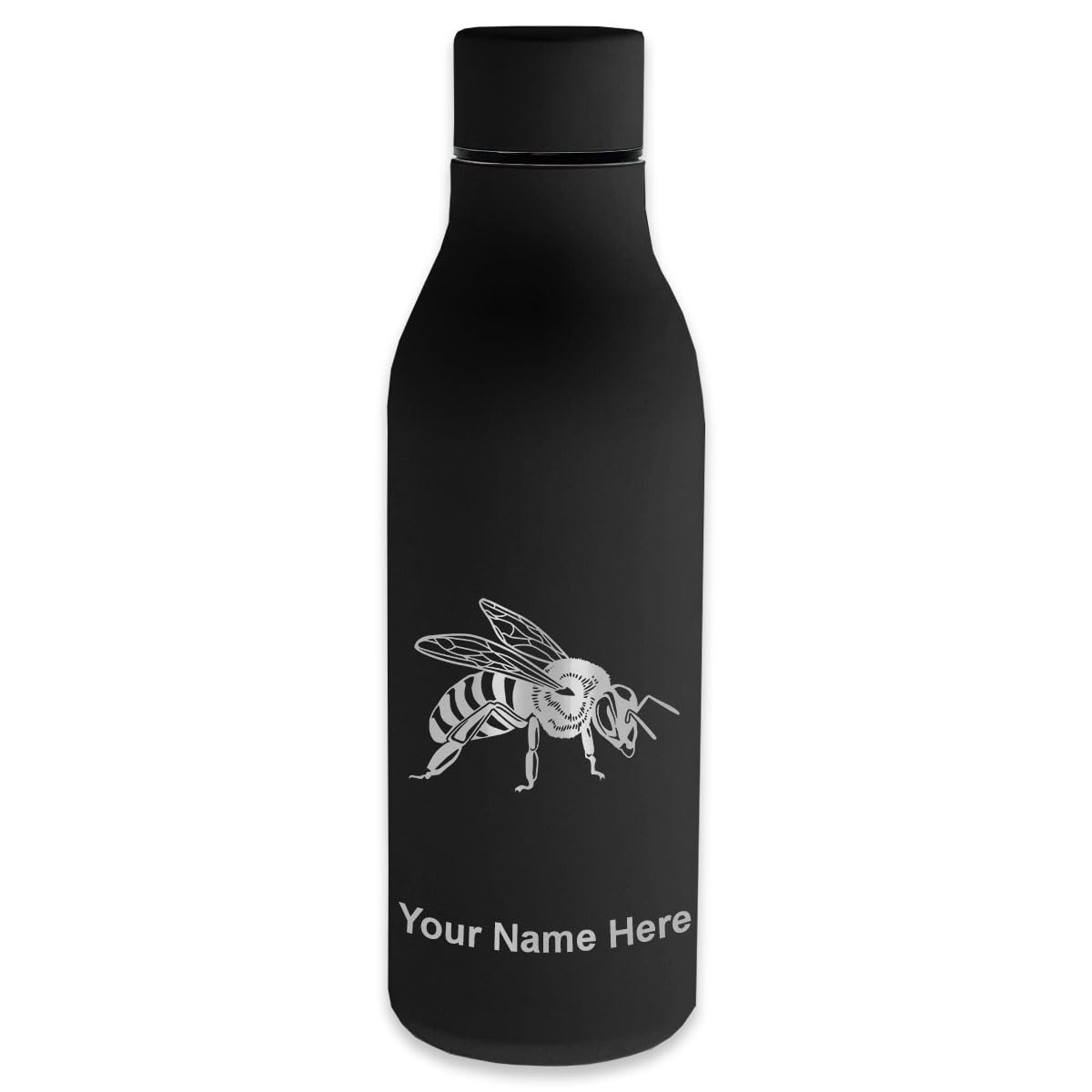 LaserGram Double Wall Insulated Stainless Steel Water Bottle with Honey Bee Design - Personalized Engraving Included - Perfect for Gym, Hiking, Office & Outdoor Activities