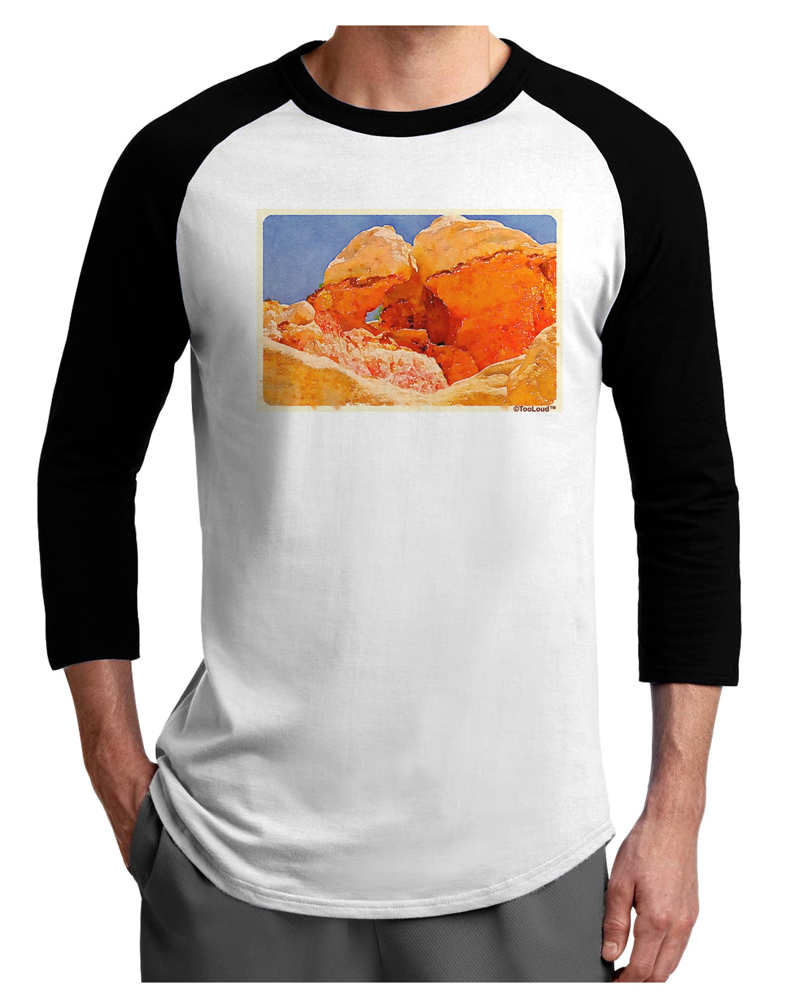 TooLoud Desert Landscape Watercolor Print Raglan T-Shirt for Men & Women | Casual Wear, Art Lovers Gift, Outdoor Activities