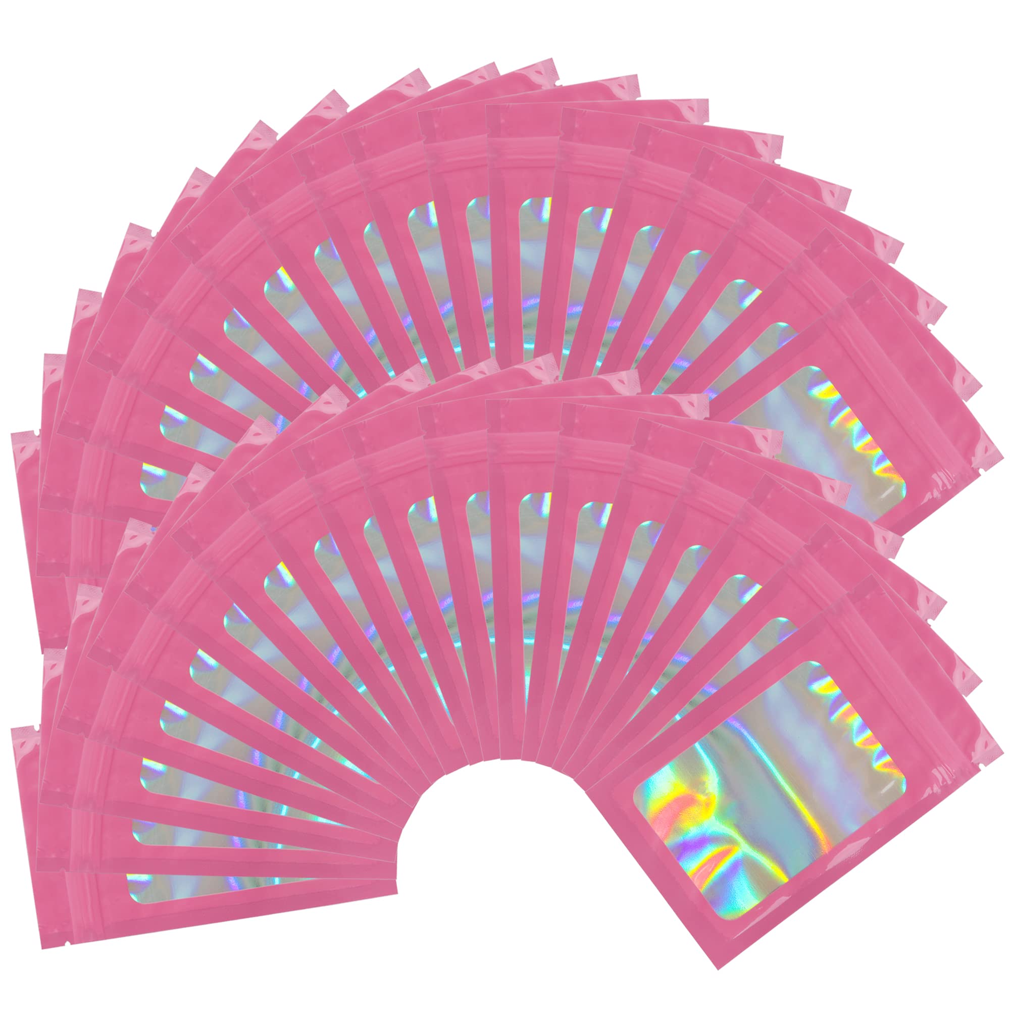 120 PCS Pink Holographic Rainbow Smell Proof Mylar Bags | Odor-Proof & Waterproof Ziplock Pouches for Food Storage, Herbs, Coffee & Supplies | Heat Sealable Clear Foil Bags (4x6 Inches) | Perfect for Kitchen, Travel & Organization