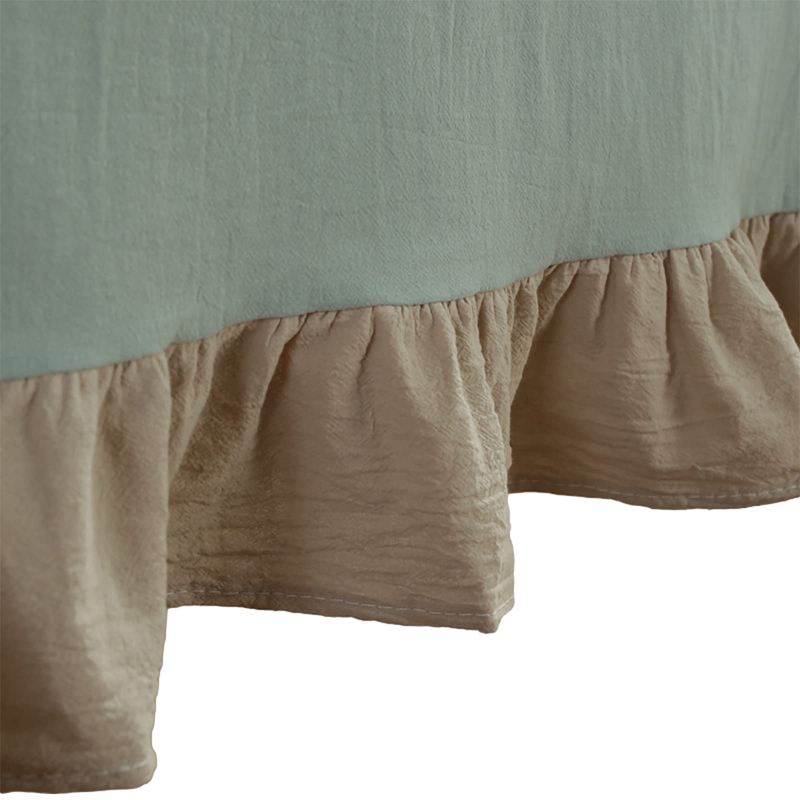 Rismart Green Linen Tablecloth 100x140cm - Elegant Ruffle Rectangular Cover for Dining & Parties