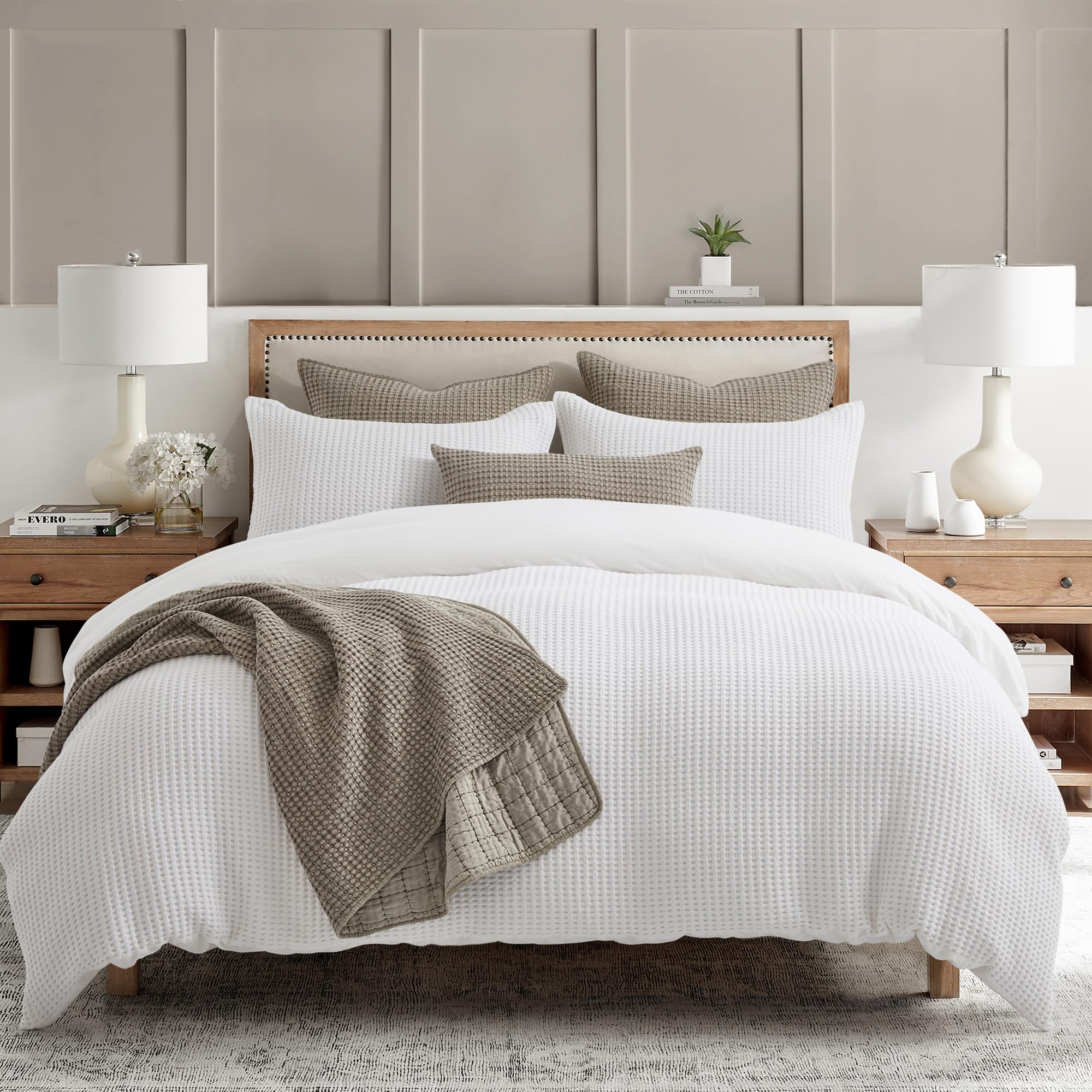 Levtex Home Mills Waffle Weave Duvet Cover Set - Twin/Twin XL White Cotton Duvet Cover + Standard Pillowcase - 66 x 88 Inches - Soft Breathable Bedding for Cozy Bedroom & Guest Room Decor