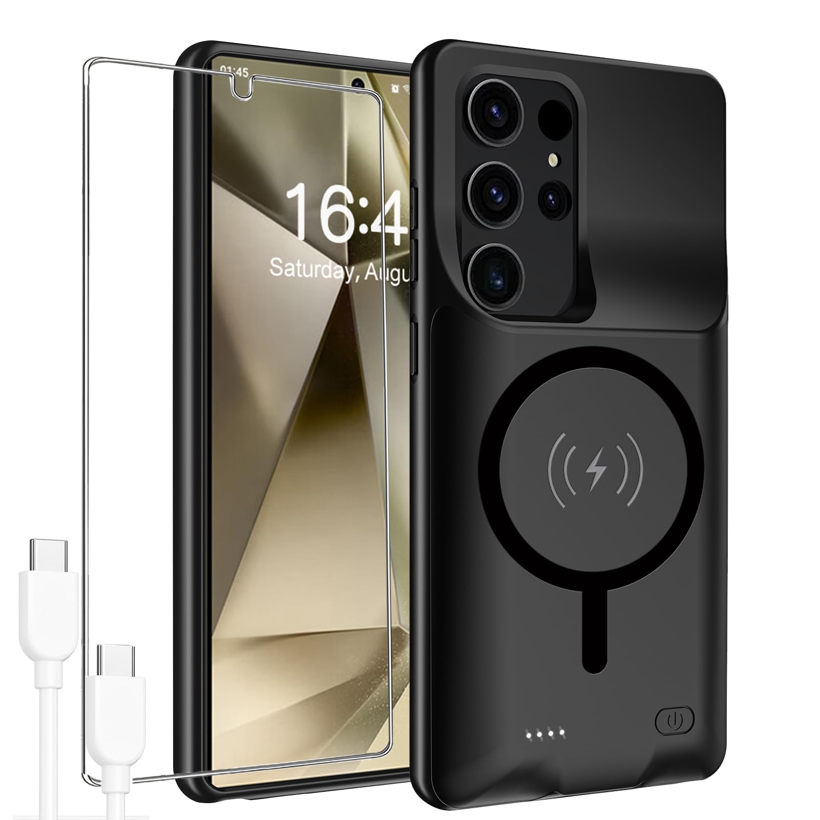 12000mAh Galaxy S24 Ultra Battery Case - High Capacity Rechargeable Protective Charging Cover with Wireless Charging & CarPlay Support (6.8 Inch, Black) | Perfect for Travel, Outdoor Activities & Daily Power Backup