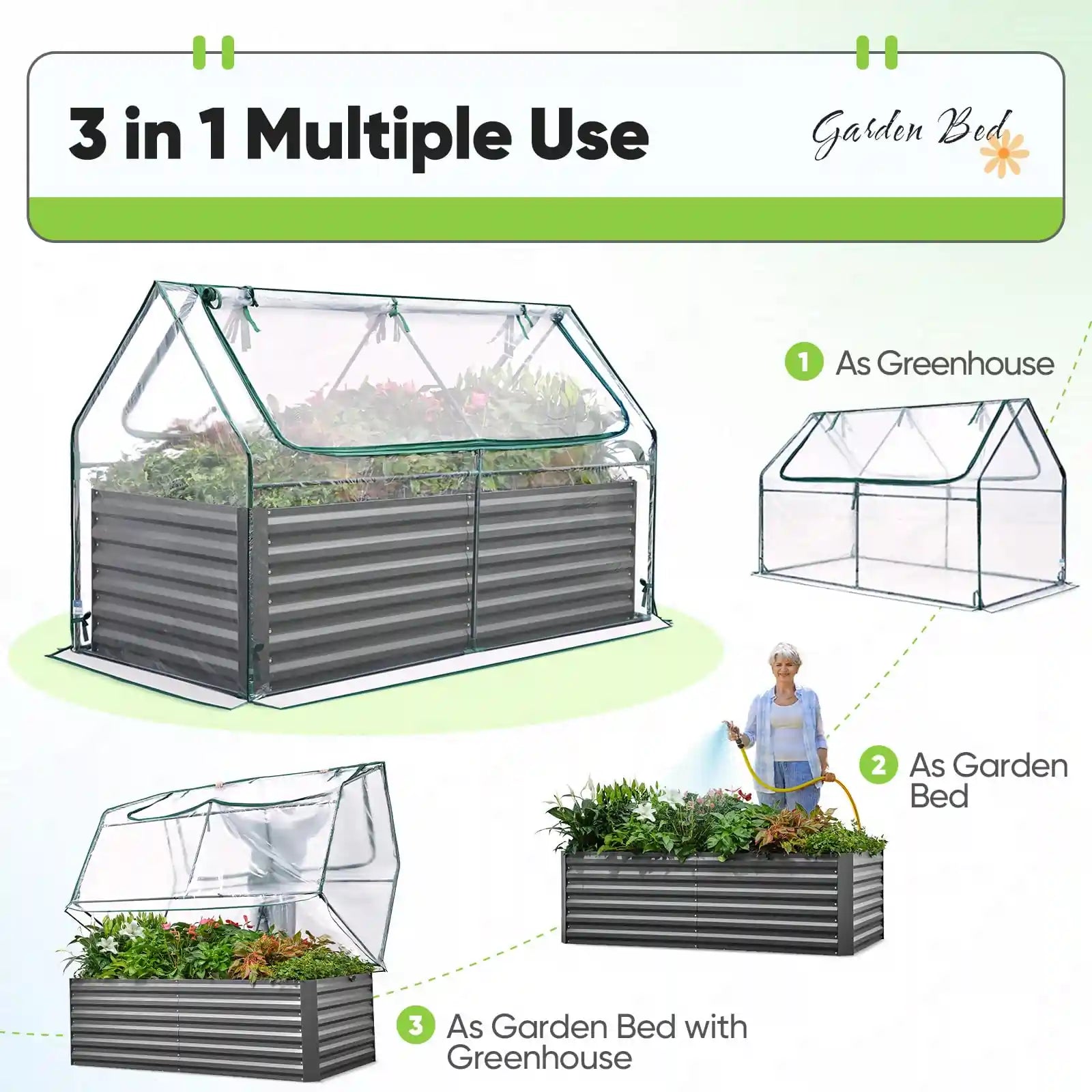6' x 3' x 2' Galvanized Steel Raised Garden Bed with Cover - Durable Outdoor Planter Box for Vegetables, Flowers & Herbs - Perfect for Backyard, Patio & Urban Gardening