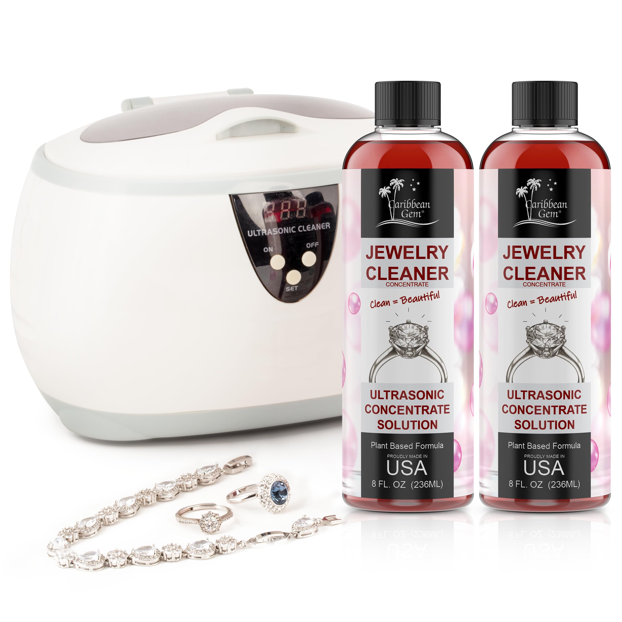 Ultrasonic Cleaner Solution Concentrate - All-Purpose Cleaning Solution for Eyeglasses, Jewelry & Ultrasonic Machines - Plant-Based, USA-Made (8oz, 2 Pack) - Perfect for Home, Office & Professional Use