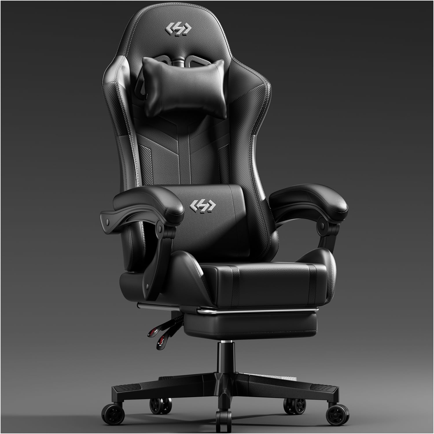 HLDIRECT Ergonomic Gaming Chair with Pocket Spring Cushion - PU Leather Office Chair with Headrest & Lumbar Support - Black Computer Chair for Adults - Perfect for Esports, Streaming & Home Office Workspaces