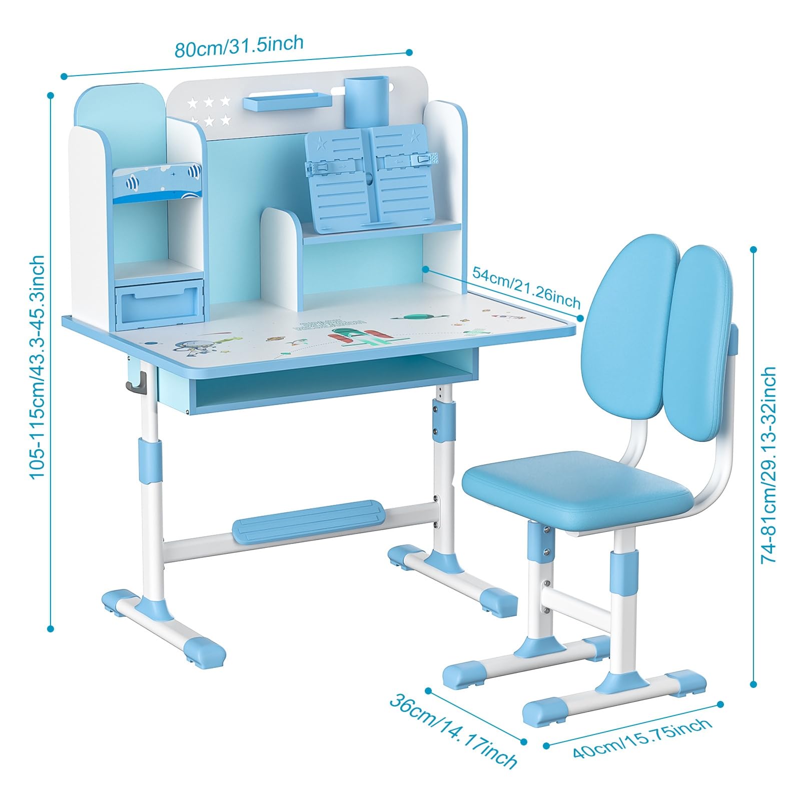 Adjustable Kids Desk & Chair Set with Storage - Study & Art for Bedroom