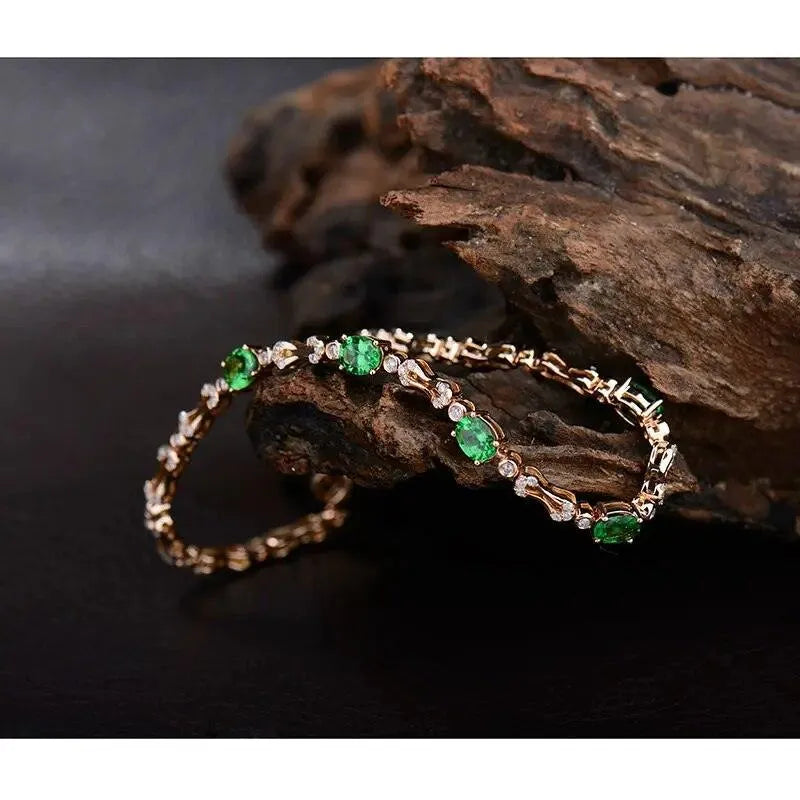 18K Solid Rose Gold Tsavorite & Diamond Bracelet for Women | Natural Green Gemstone Jewelry | Perfect for Weddings, Parties & Gifts