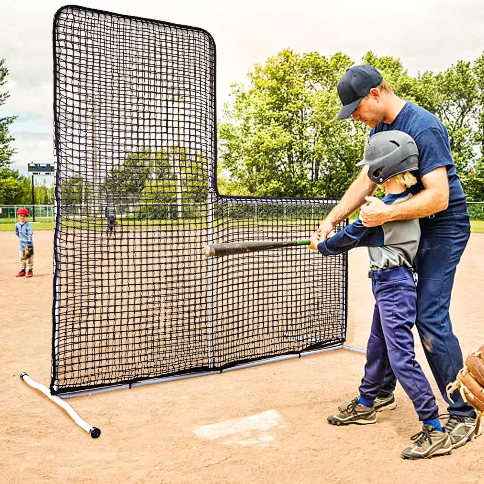 7x7 FT Portable Baseball Softball Pitching L Screen Protector Net - Durable Batting Cage Training Aid for Indoor & Outdoor Practice - Perfect for Backyard, Field, and Team Drills