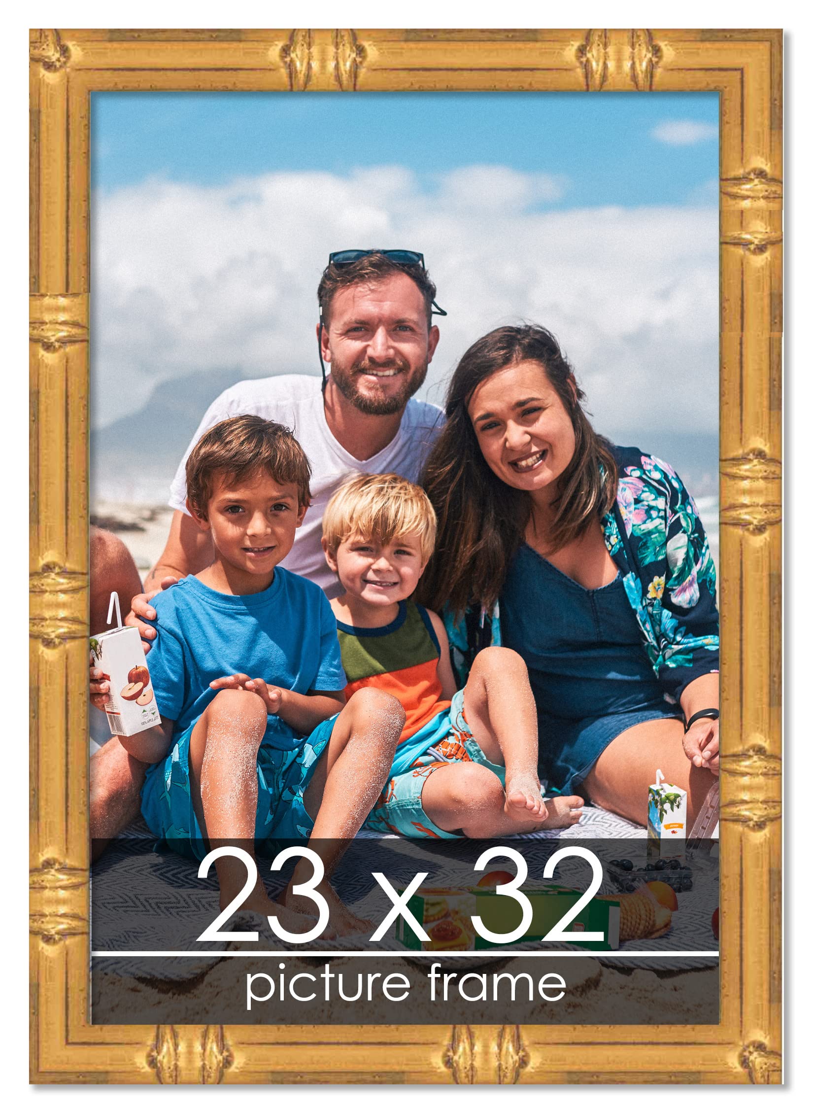 23x32 Inch Bamboo Gold Wood Picture Frame with UV Acrylic, Foam Board Backing & Hanging Hardware - Perfect for Posters, Artwork, and Home Decor