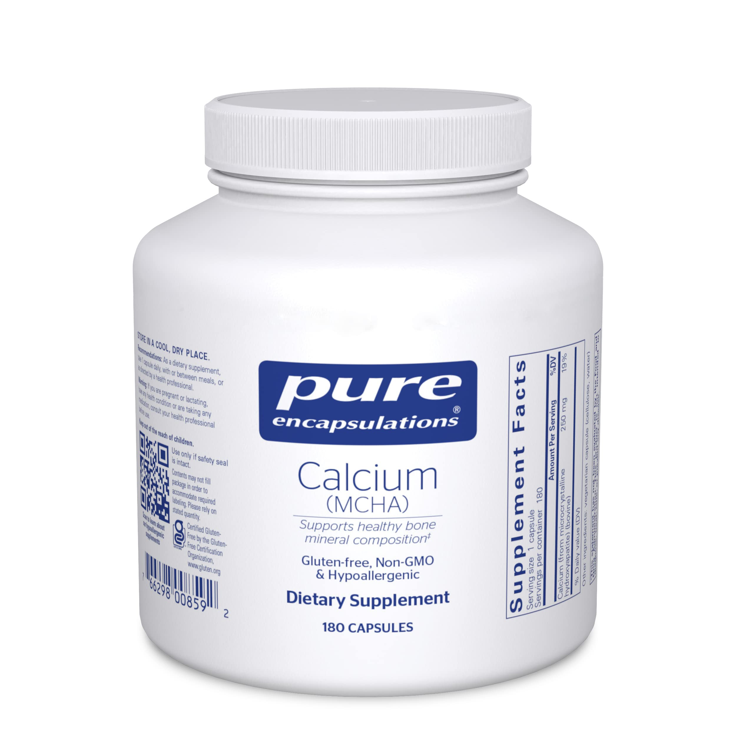 Pure Encapsulations Calcium MCHA 180 Capsules - Hypoallergenic Bone Support Supplement for Adults | Supports Strong Bones & Joint Health | Ideal for Daily Wellness & Active Lifestyles