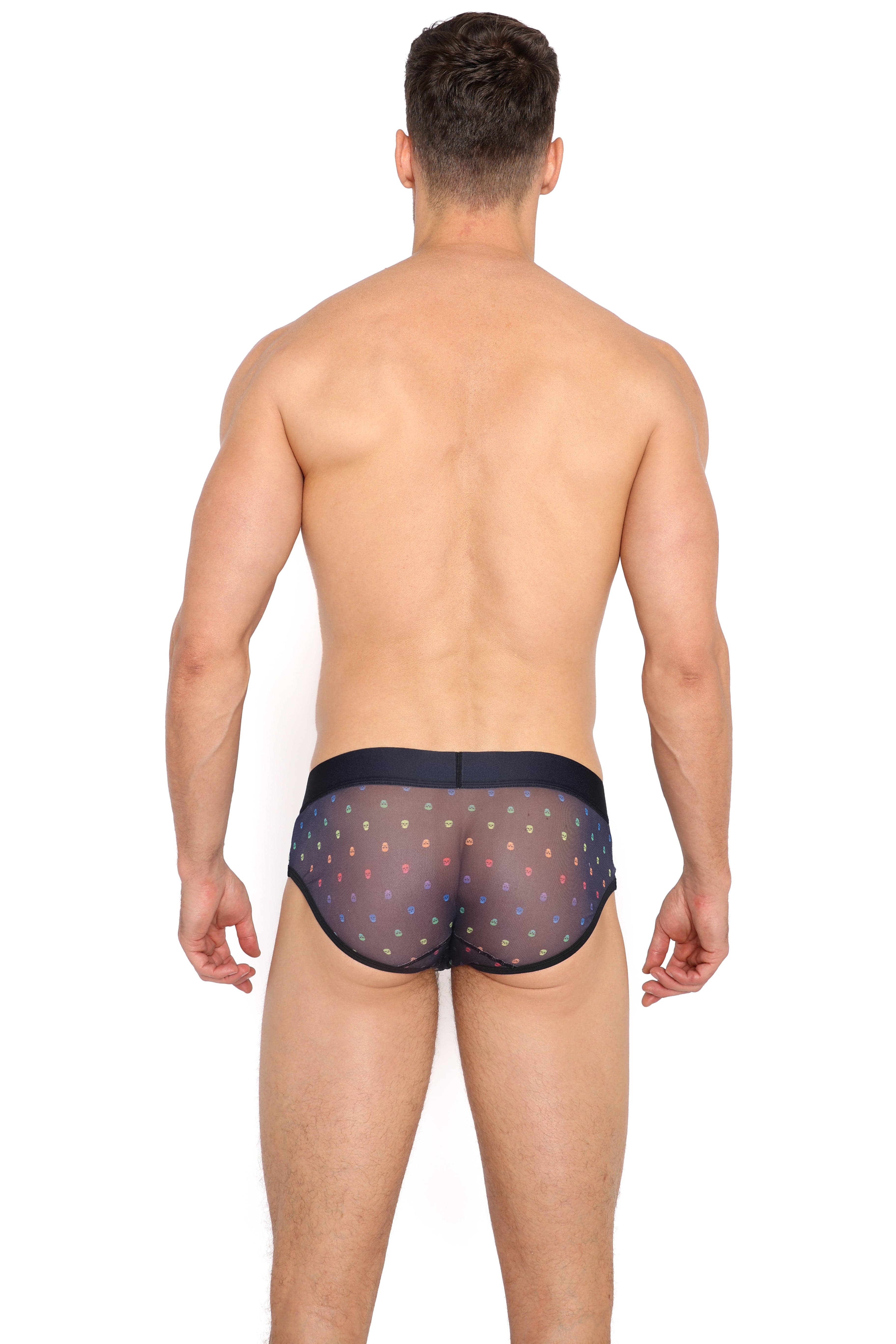 Pride Ditsy Skull Black Sheer Mesh Brief - Gothic Lingerie for Women, Comfortable Underwear for Daily Wear or Special Occasions