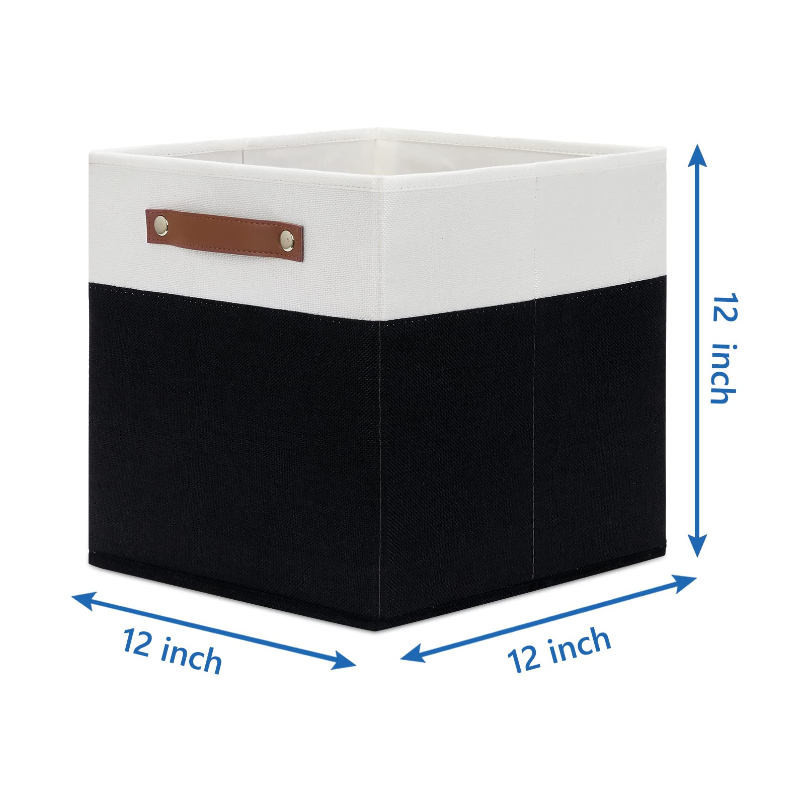 Temary 4-Pack Foldable Storage Cubes with Handles - Decorative Fabric Organizer Bins for Closet, Bedroom, Office, Nursery (White & Black) | Space-Saving Home Organization Solution for Toys, Books, Clothes & More